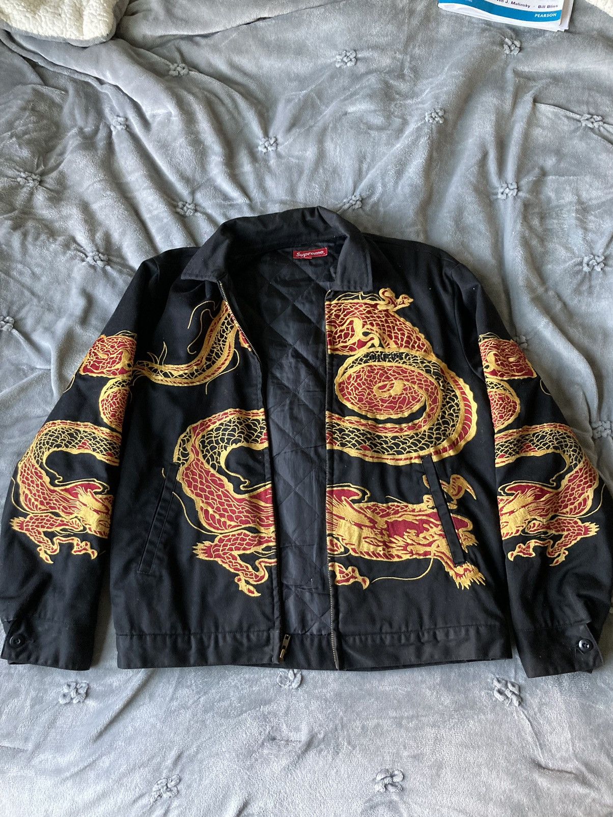 Supreme dragon shop work jacket red