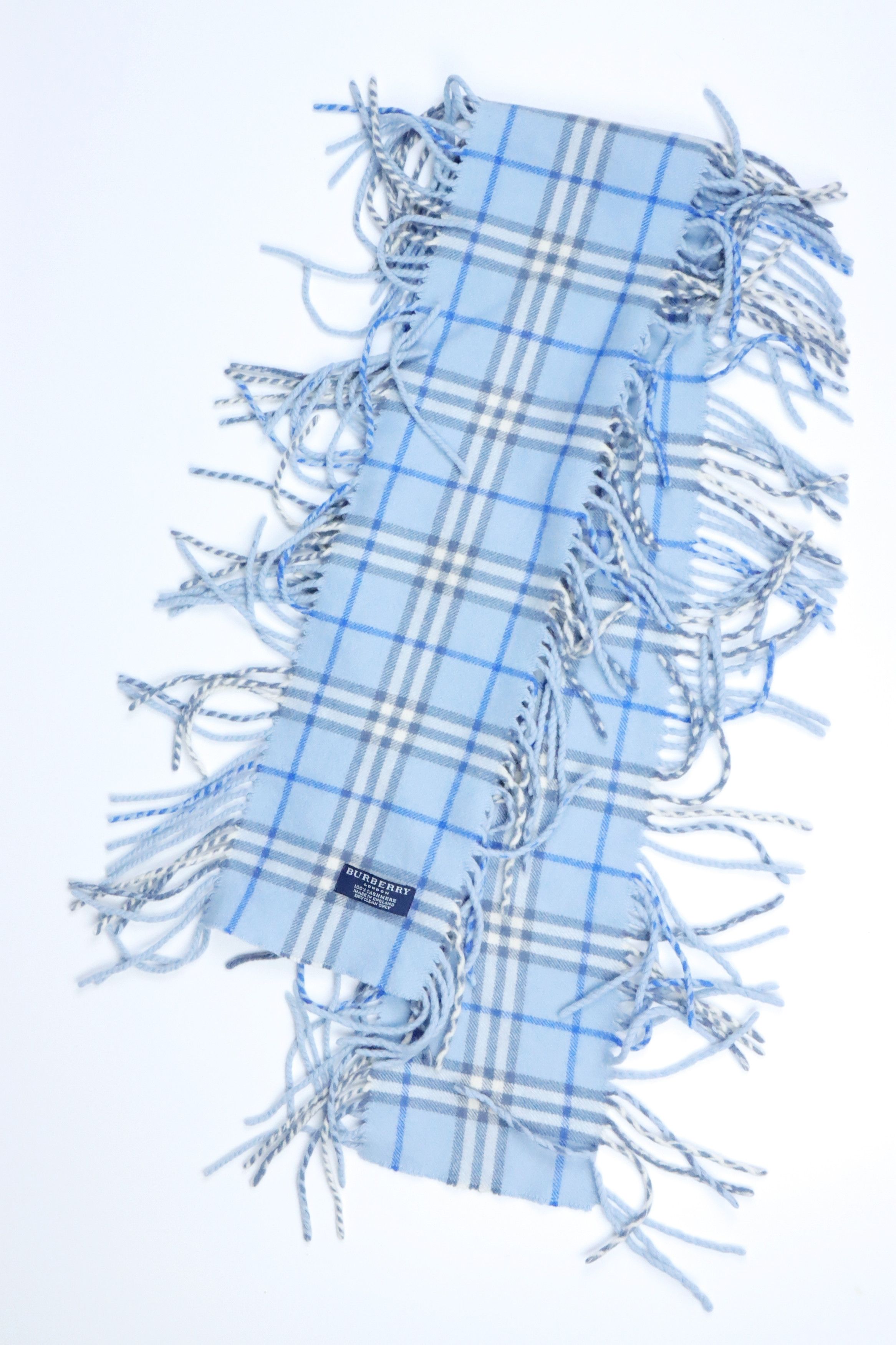 Baby Blue Cashmere Burberry Nova Check Scarf