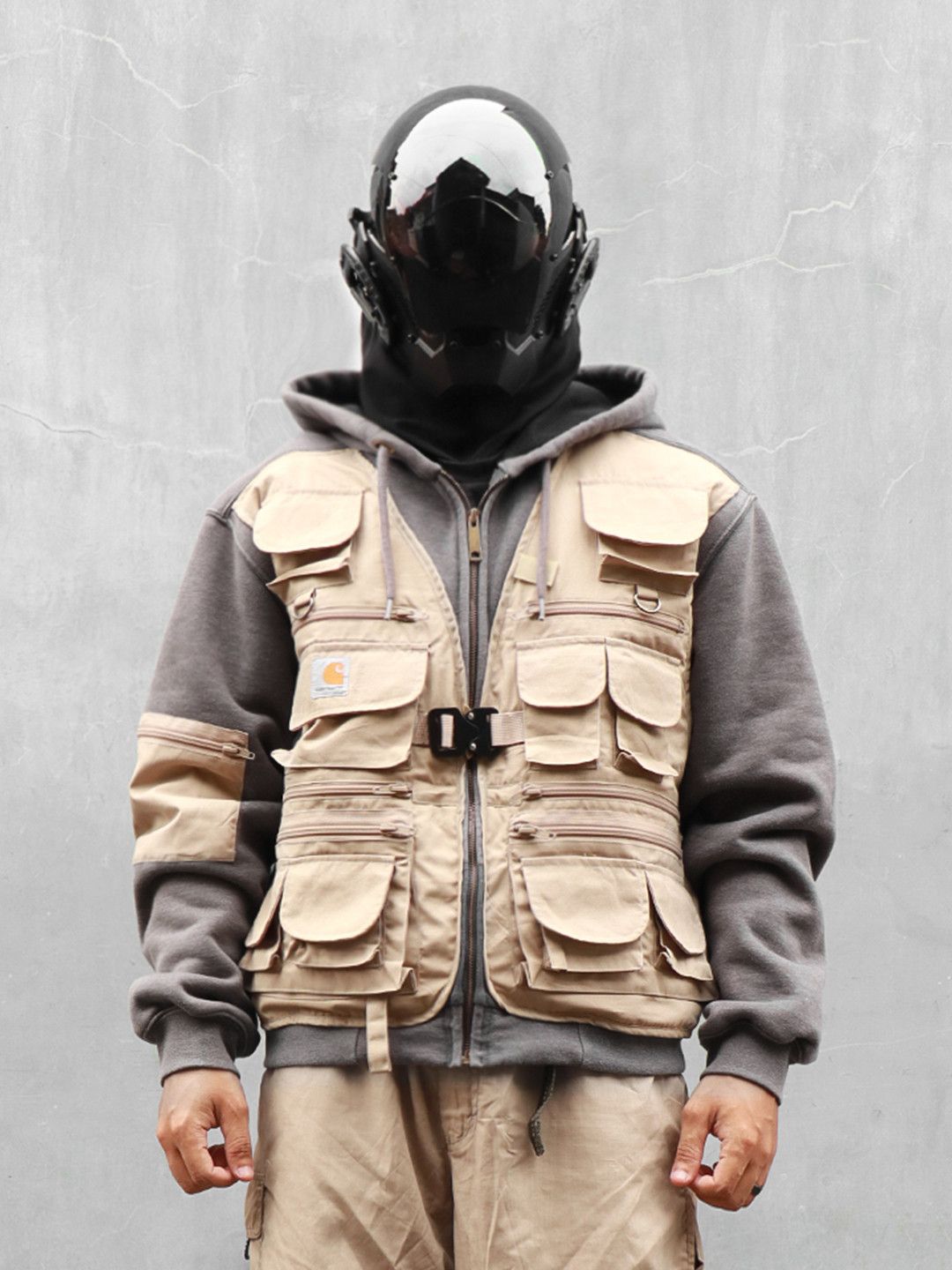 Vintage Reworked Carhartt RD Tactical Crop Hoodie Grey Tan | Grailed