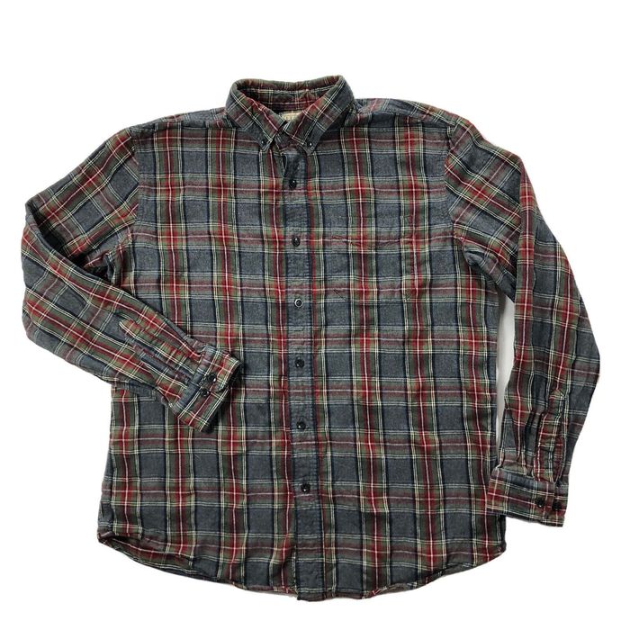 Vintage LL Bean Slightly Fitted Mens Large Gray Plaid Long Sleeve 