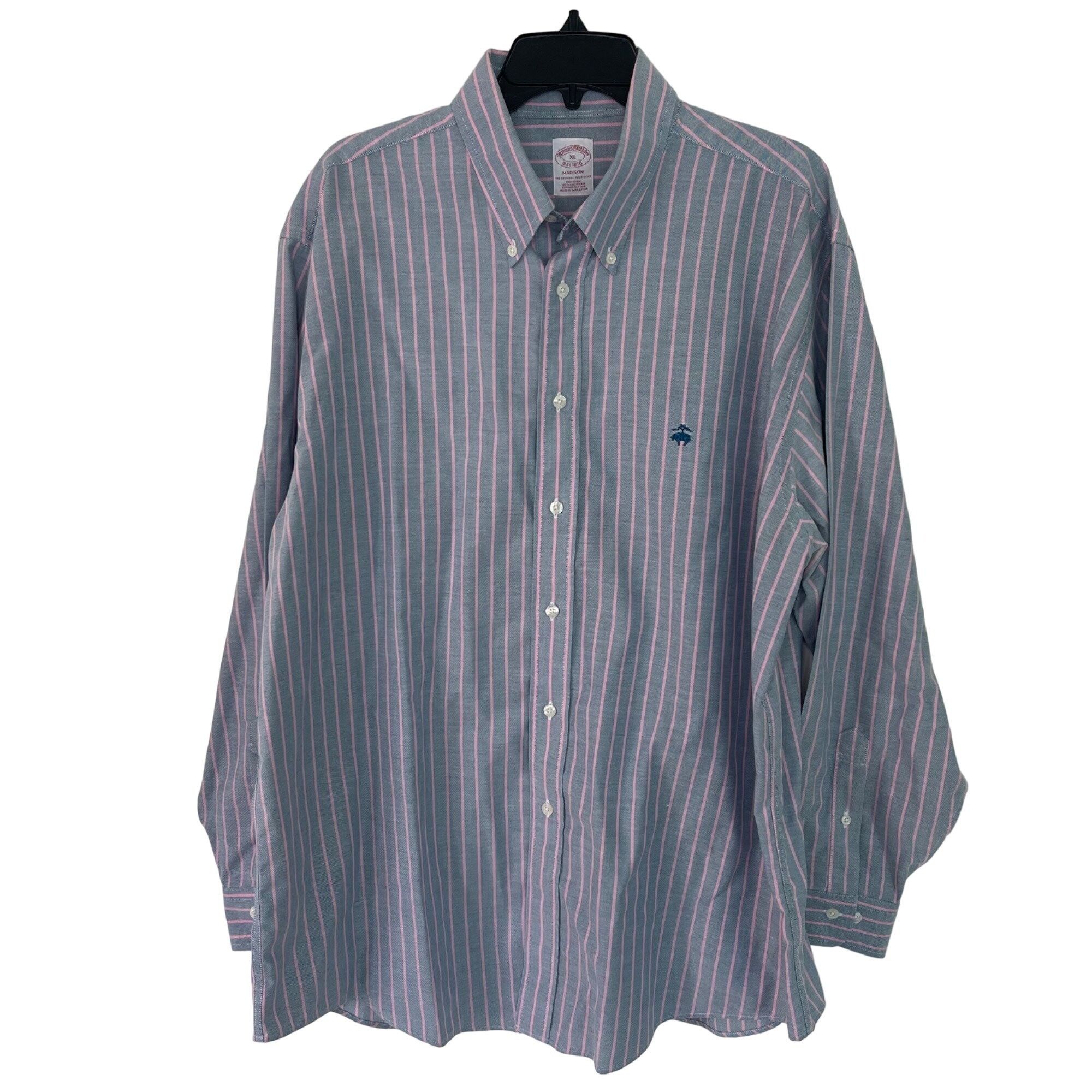 Brooks Brothers Mens Shirt Size XL Madison Fit Blue Pink