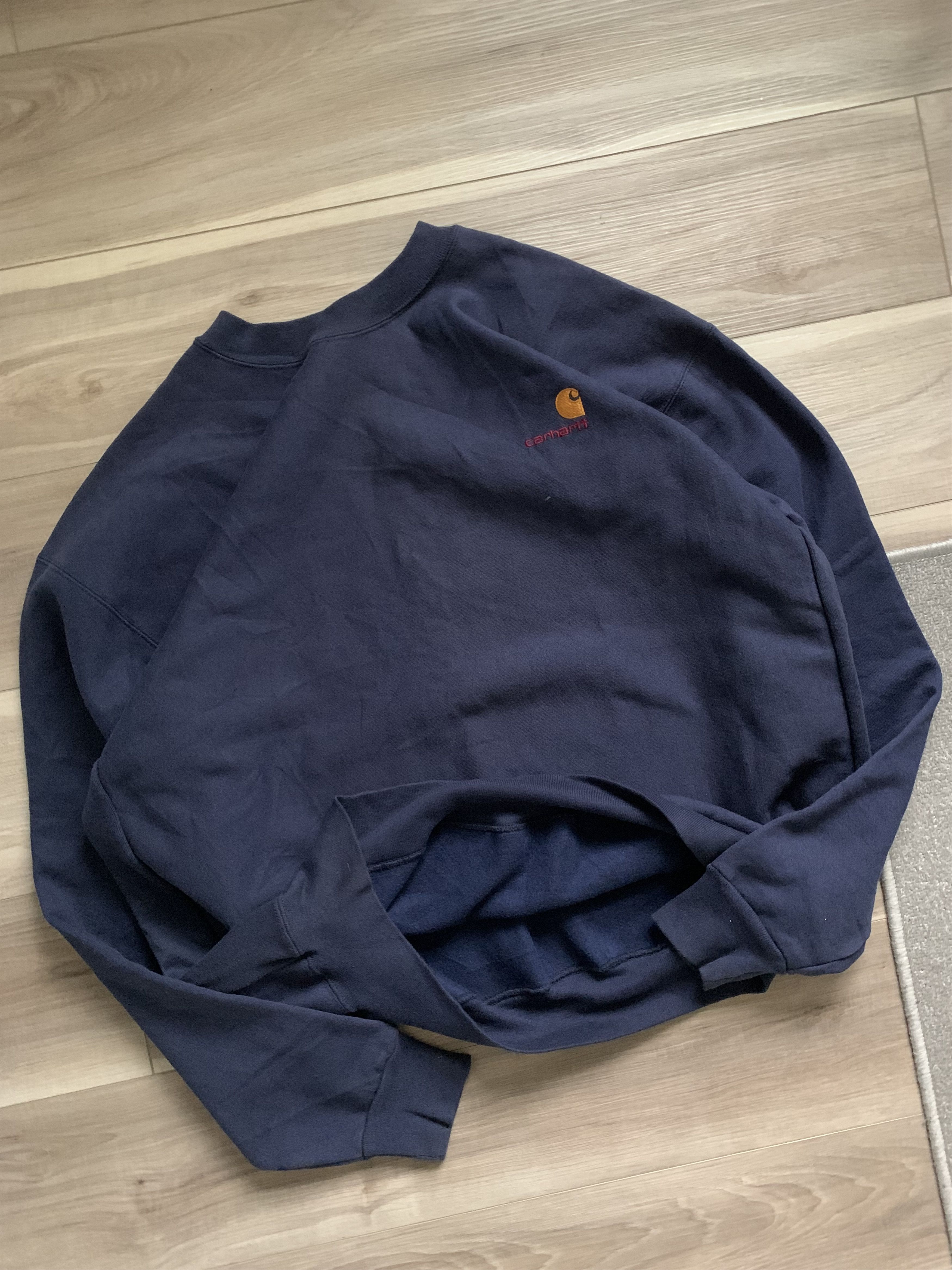 Vintage 1980s BOXY CARHARTT NAVY BLUE SWEATSHIRT / EMBROIDERED LOGO ...