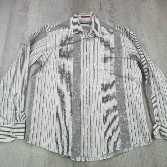 Bugatchi Bugatchi Uomo Mens Shirt White Stripes Button Front Shirt Long ...