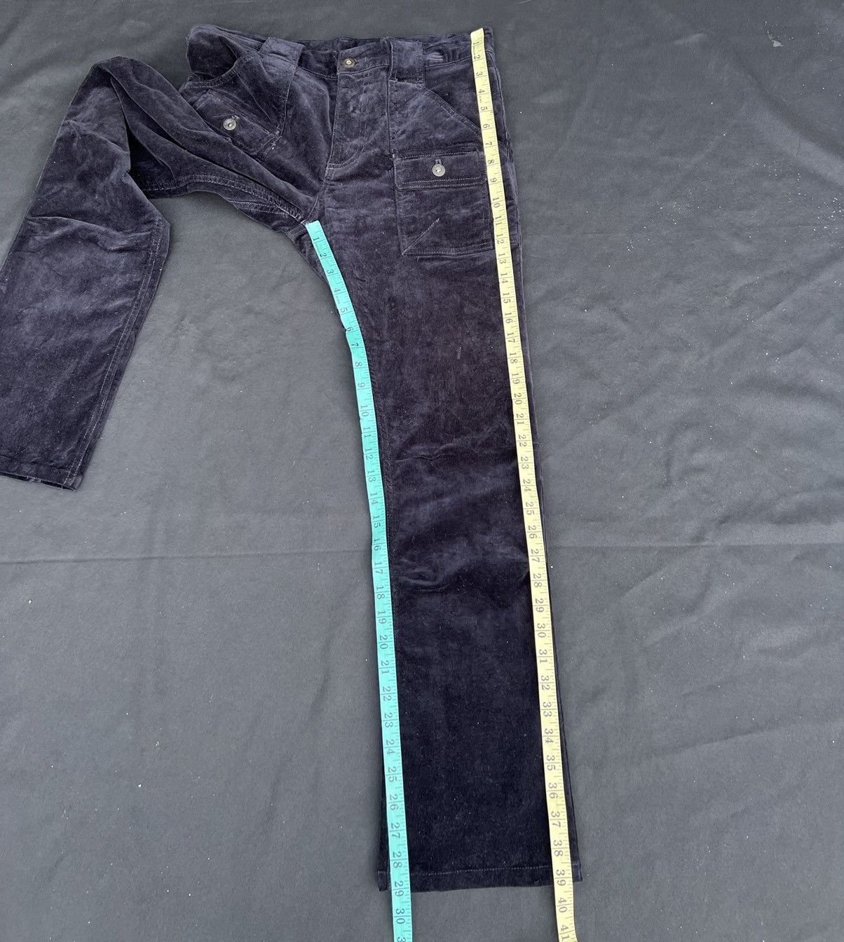 Katharine Hamnett London HAMNETT Fade Dark Blue Cord Stretch Flare Bush Pant Jeans Size US 30 / EU 46 - 4 Thumbnail