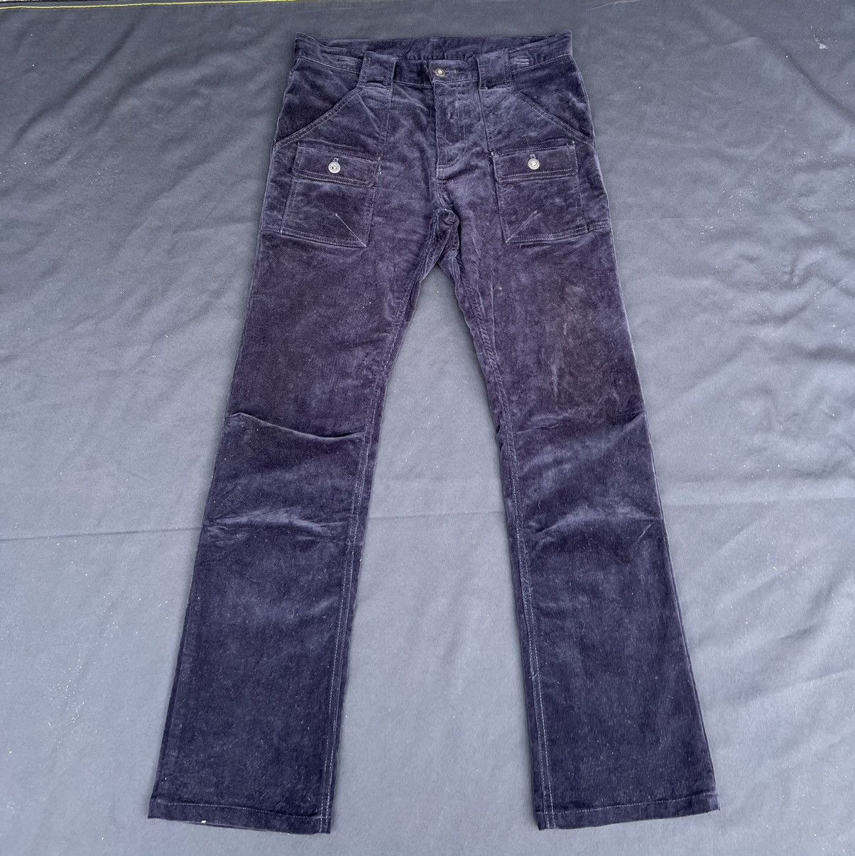 Katharine Hamnett London HAMNETT Fade Dark Blue Cord Stretch Flare Bush Pant Jeans Size US 30 / EU 46 - 1 Thumbnail