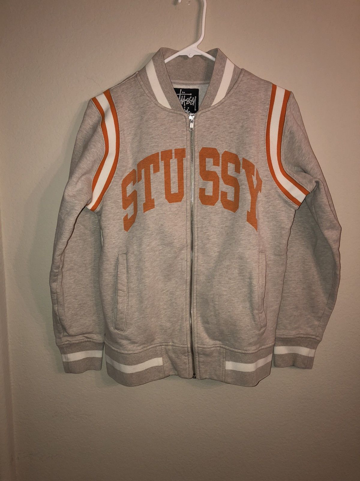 STUSSY Spell popular Out Varsity Bomber Jacket Size Small