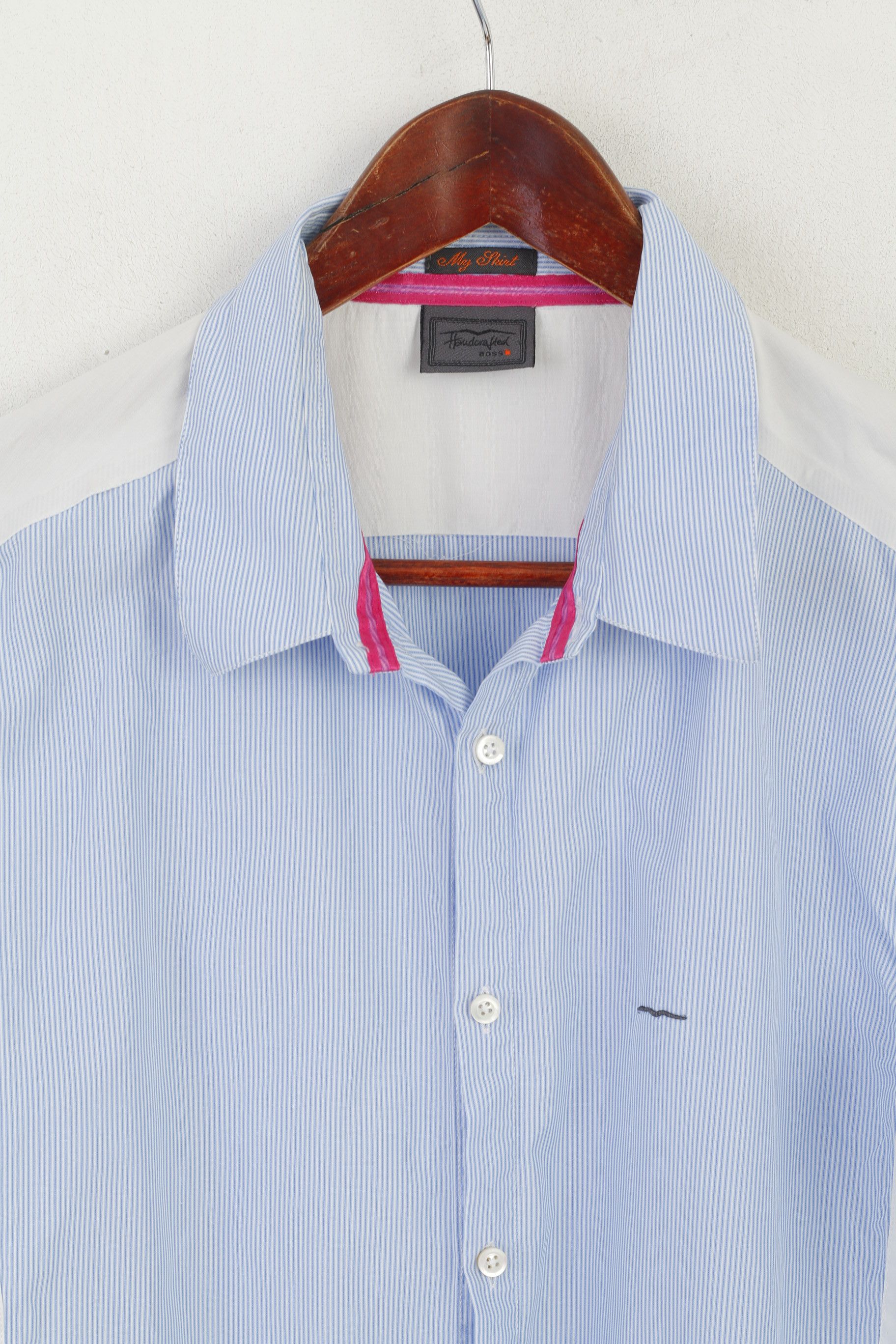 Hugo Boss × Vintage Hugo Boss Men XL Casual Shirt Blue Cotton Handcrafted 8208 Size US XL / EU 56 / 4 - 2 Thumbnail