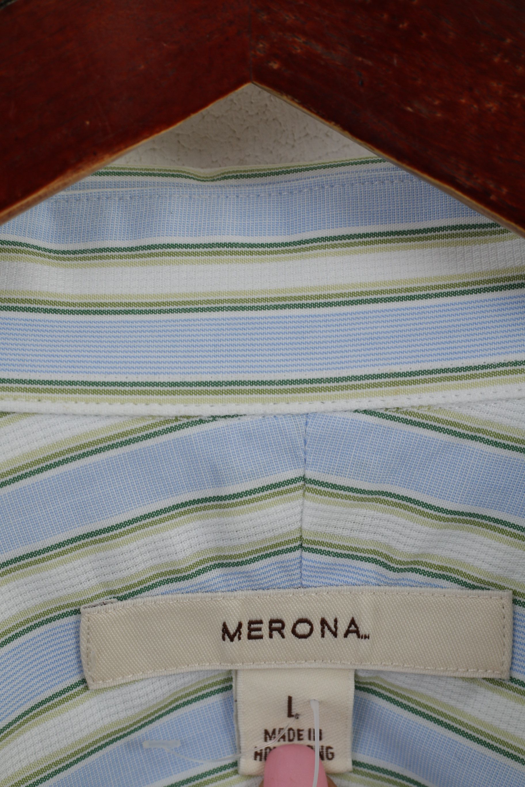 Merona Merona Men L Casual Shirt Blue Striped Cotton 0207 Size US L / EU 52-54 / 3 - 5 Thumbnail