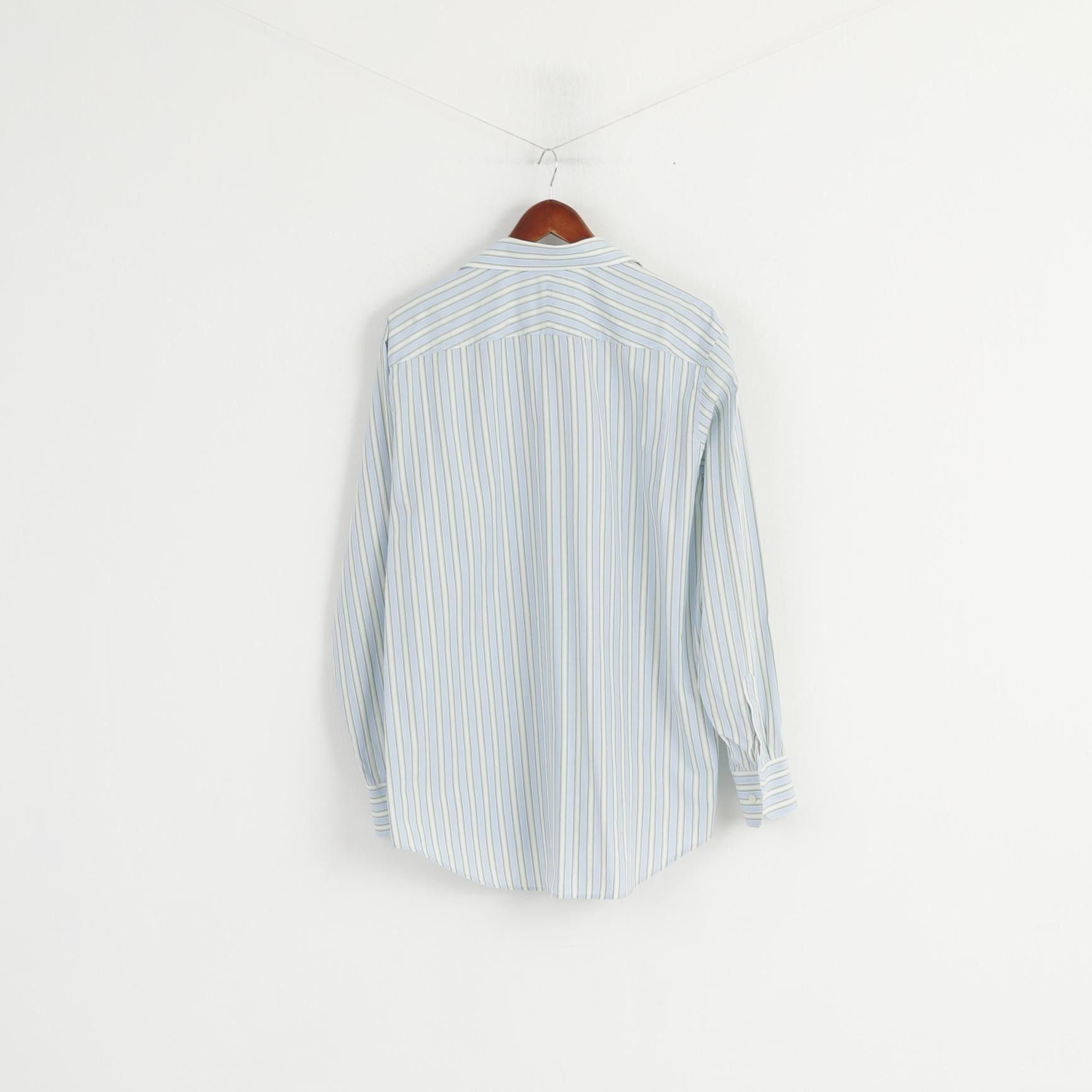 Merona Merona Men L Casual Shirt Blue Striped Cotton 0207 Size US L / EU 52-54 / 3 - 7 Thumbnail