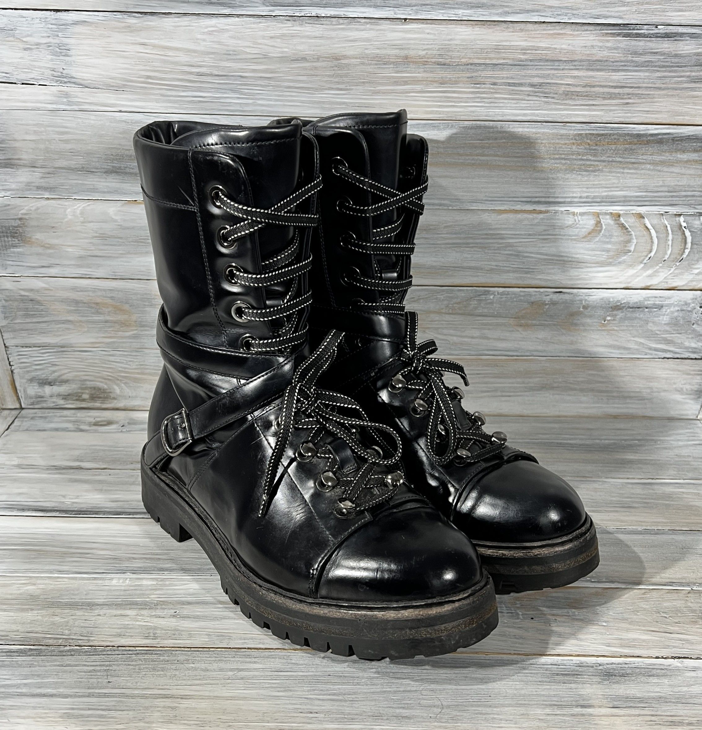 Leather × Valentino Valentino Garavani Rockstud Combat Leather Boots MadeInItaly Size US 9 / IT 39 - 2 Thumbnail