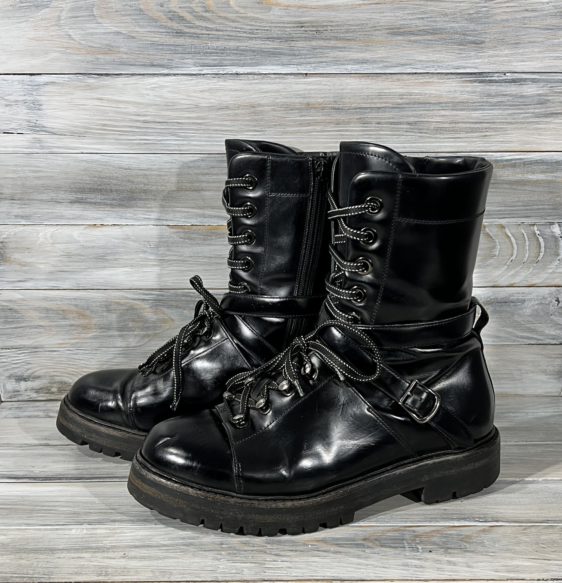 Leather × Valentino Valentino Garavani Rockstud Combat Leather Boots MadeInItaly Size US 9 / IT 39 - 22 Thumbnail