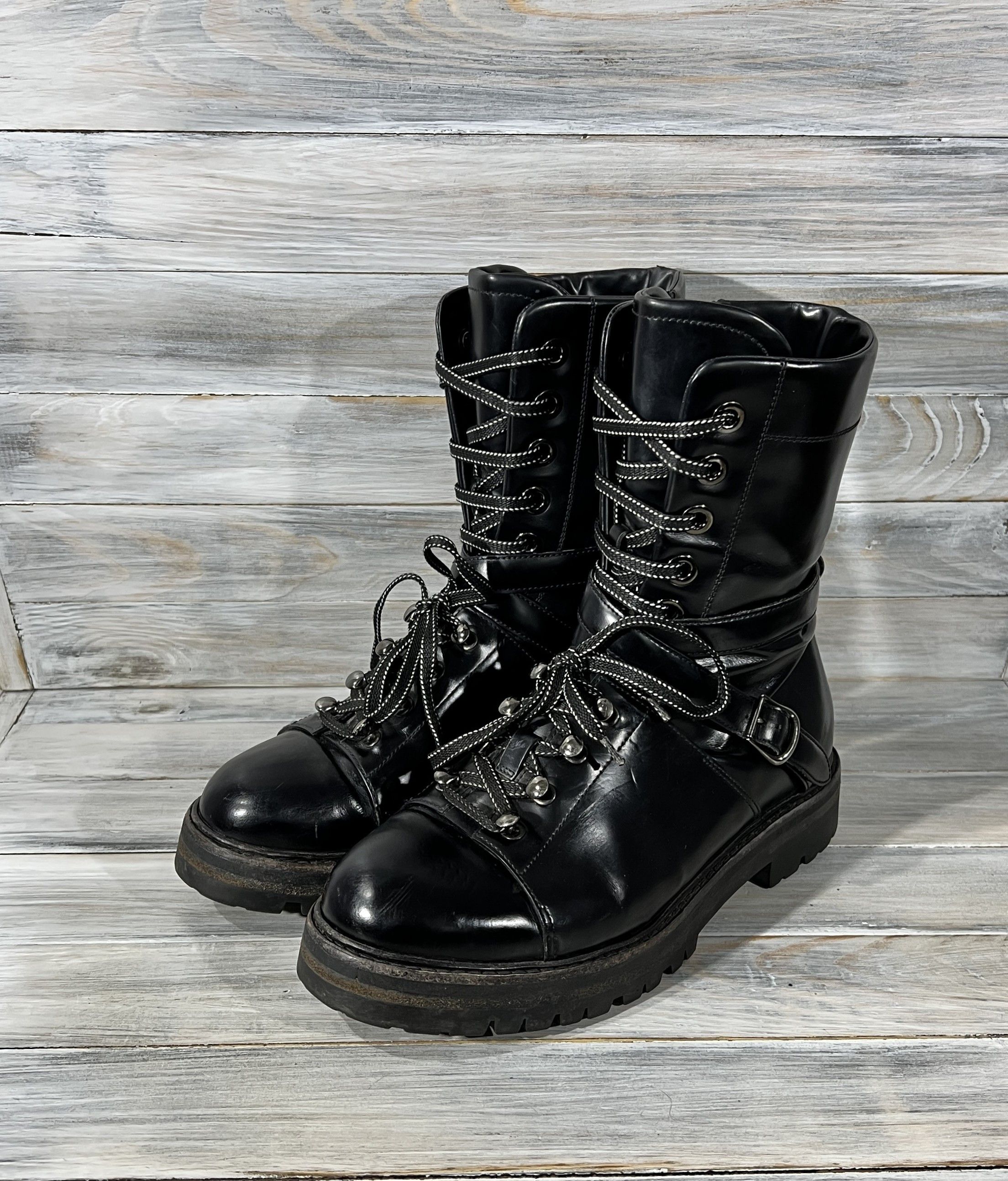 Leather × Valentino Valentino Garavani Rockstud Combat Leather Boots MadeInItaly Size US 9 / IT 39 - 20 Thumbnail
