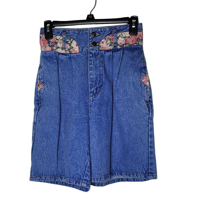 Vintage Vintage Manisha Floral Acid Washed Denim Blue Jean Shorts 7 ...