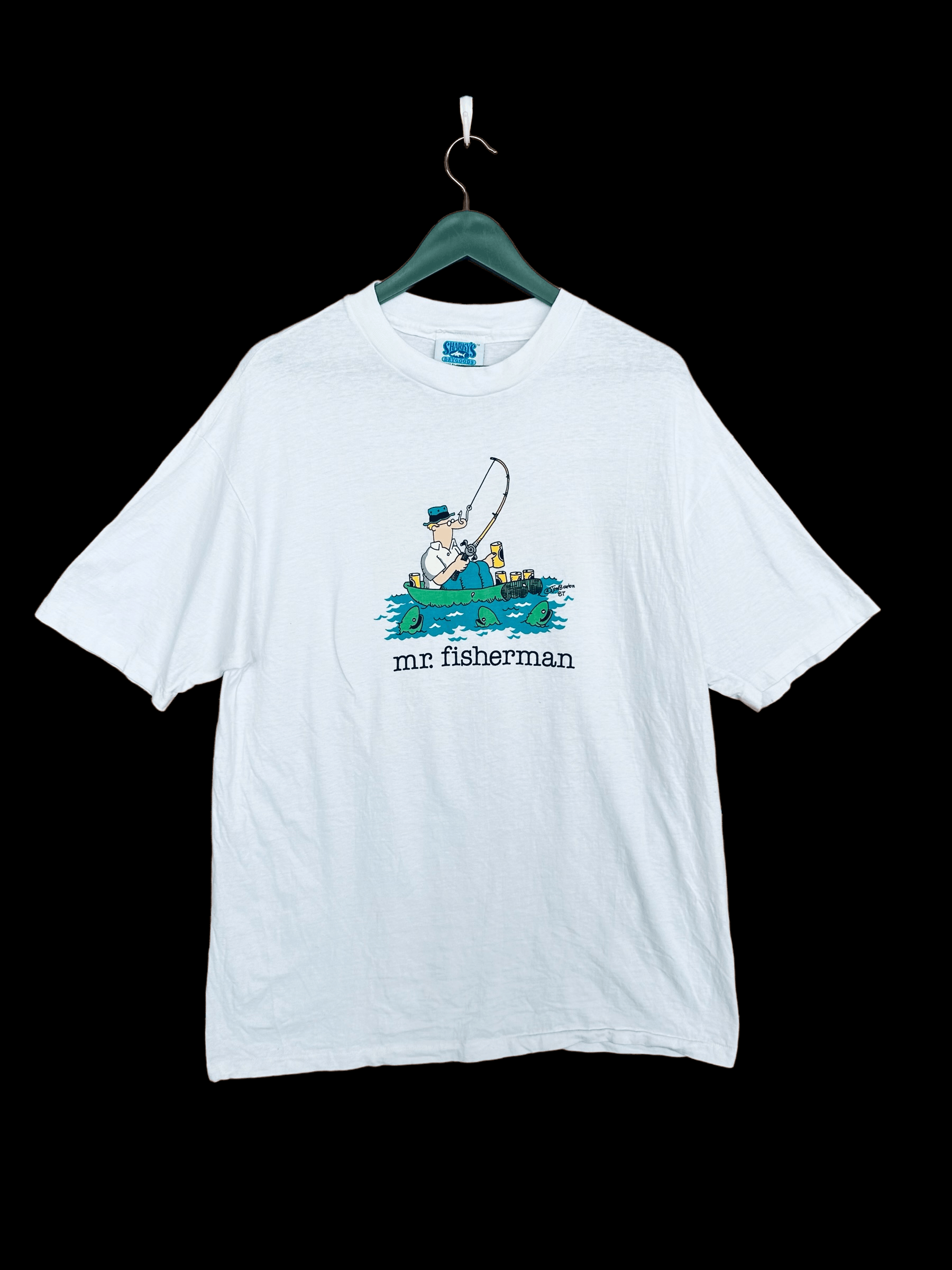 Vintage Vintage 80s "Mr. Fisherman" By Jim Benton T shirt Size US XL / EU 56 / 4 - 1 Thumbnail