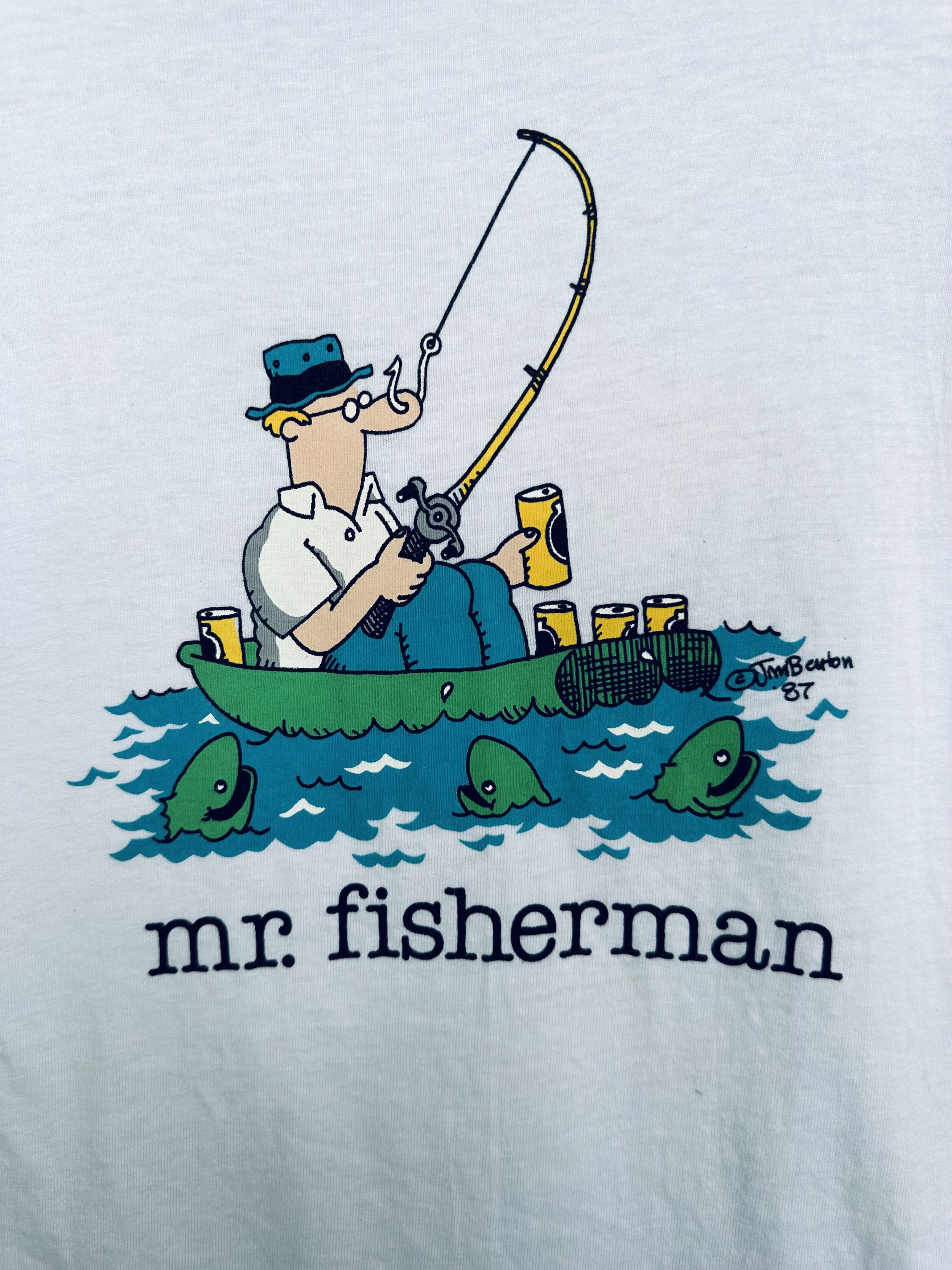 Vintage Vintage 80s "Mr. Fisherman" By Jim Benton T shirt Size US XL / EU 56 / 4 - 3 Thumbnail