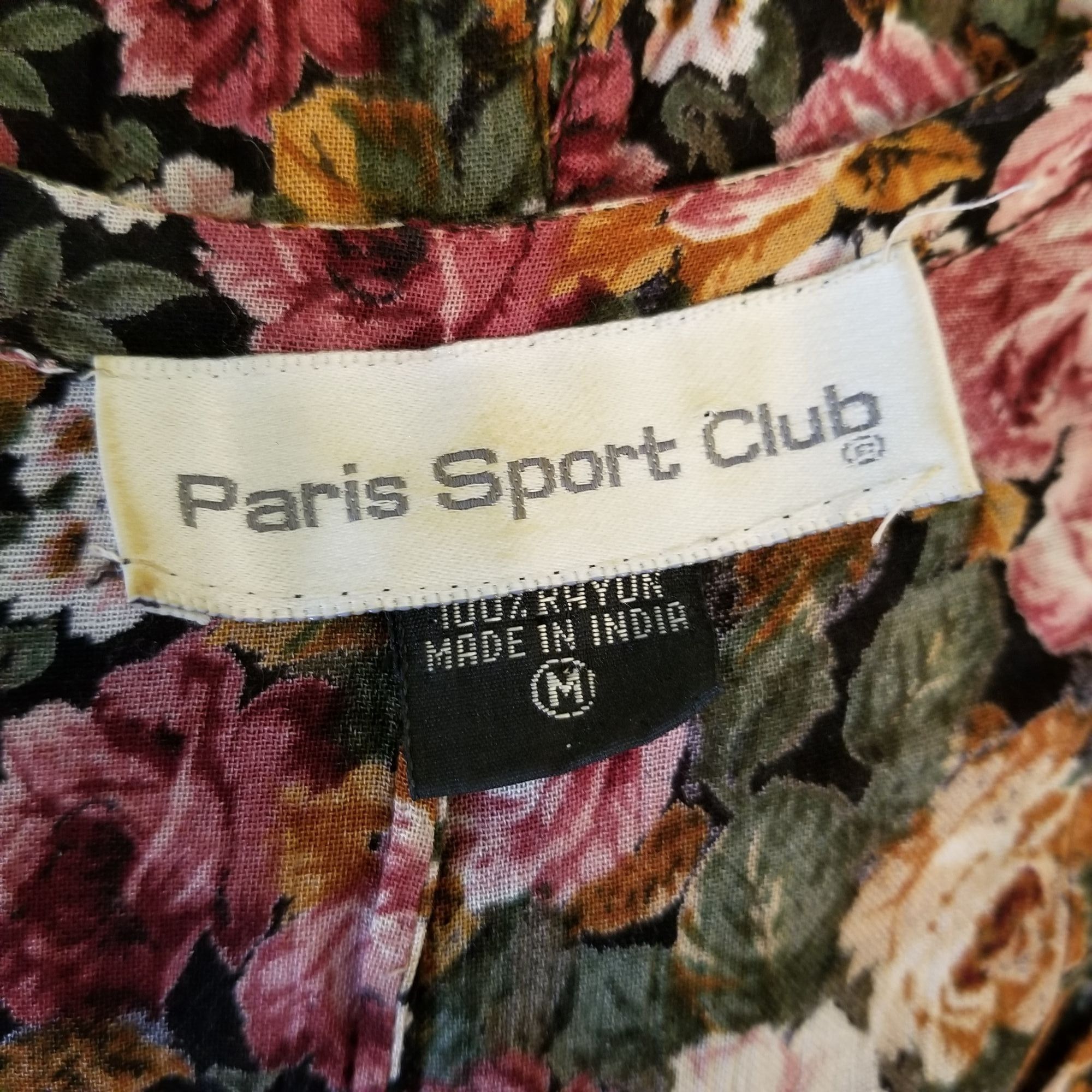 Paris Sport Club M Rayon Floral Modest Dress Sheer 80s Cotta