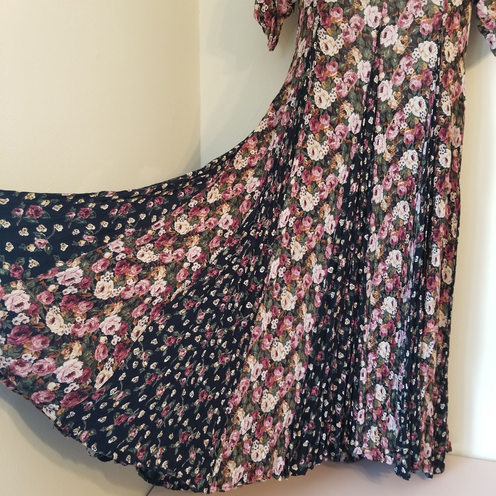 Paris Sport Club M Rayon Floral Modest Dress Sheer 80s Cotta