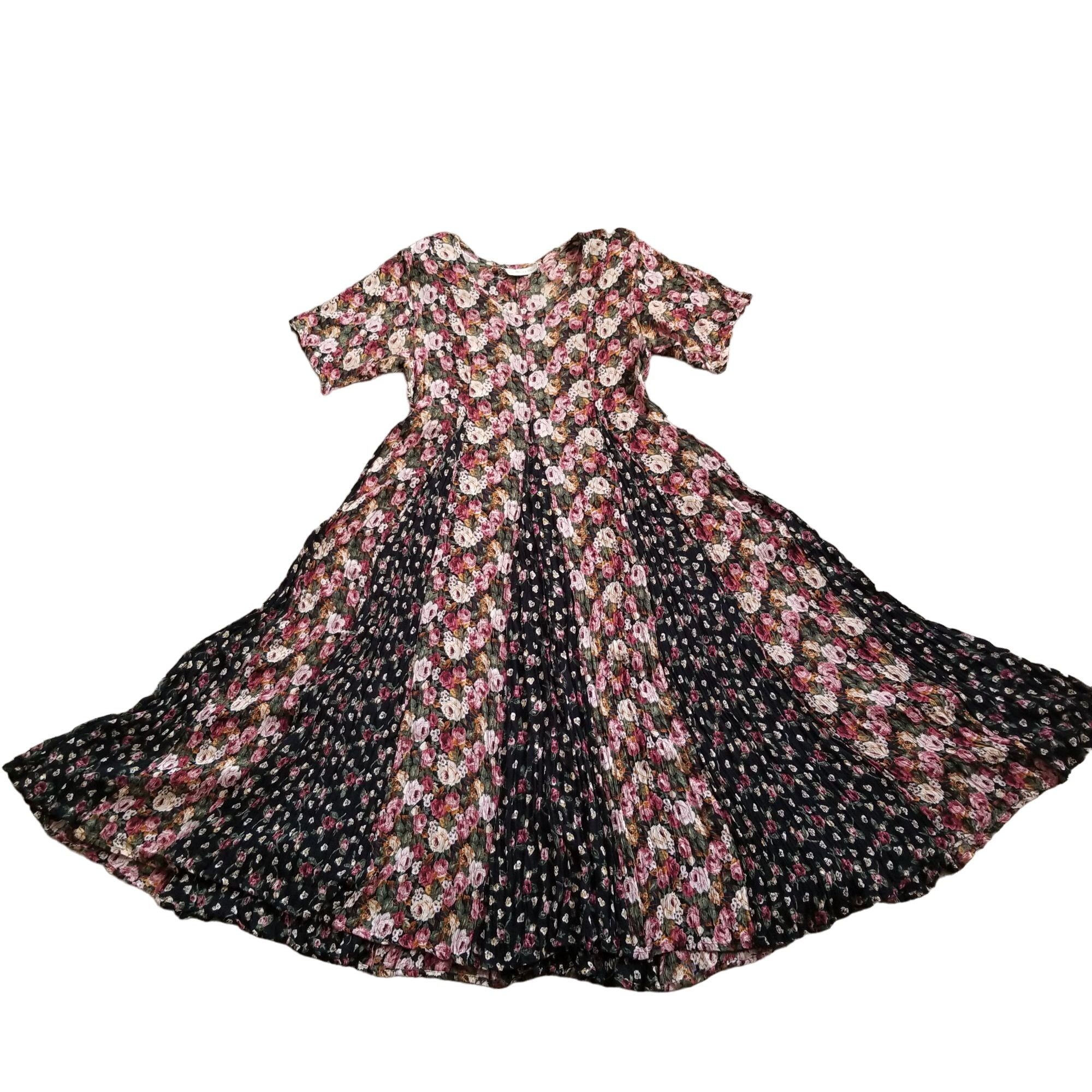 Paris Sport Club M Rayon Floral Modest Dress Sheer 80s Cotta