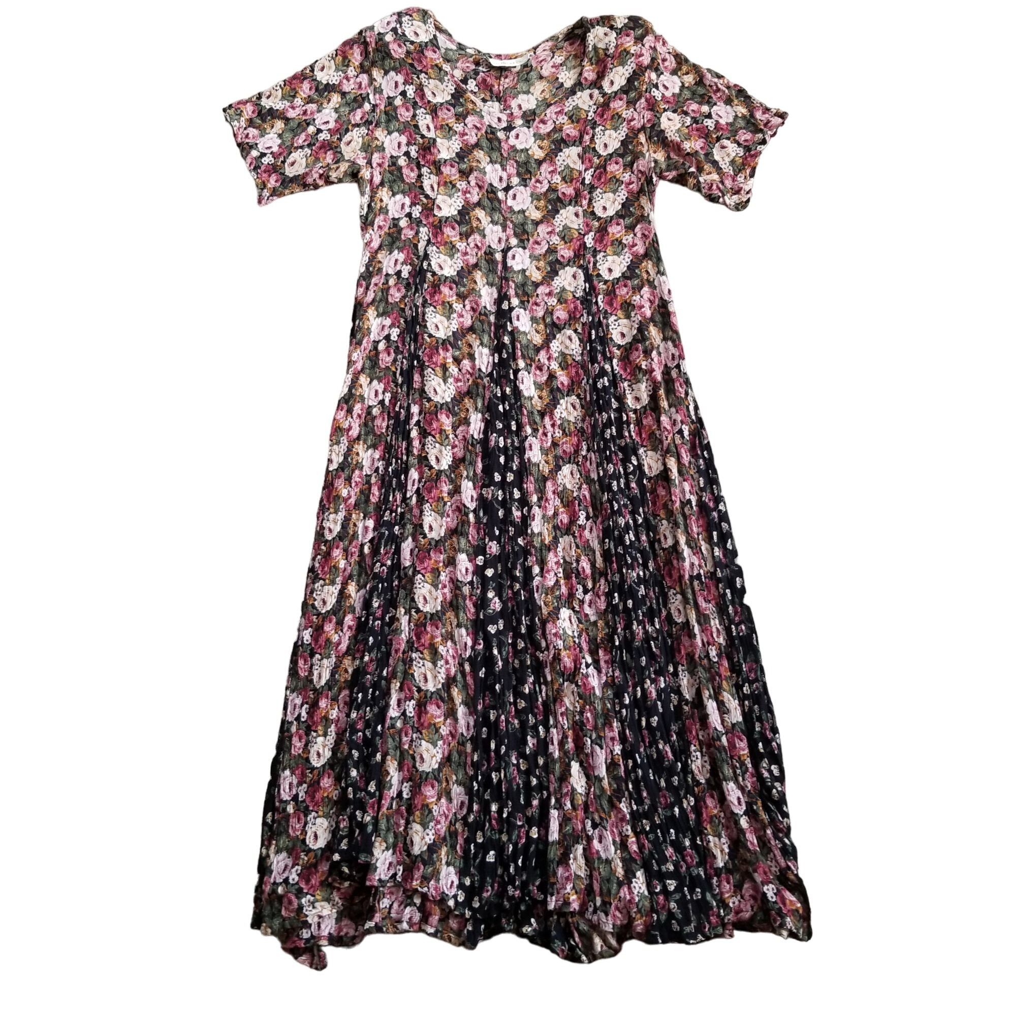 Paris Sport Club M Rayon Floral Modest Dress Sheer 80s Cotta