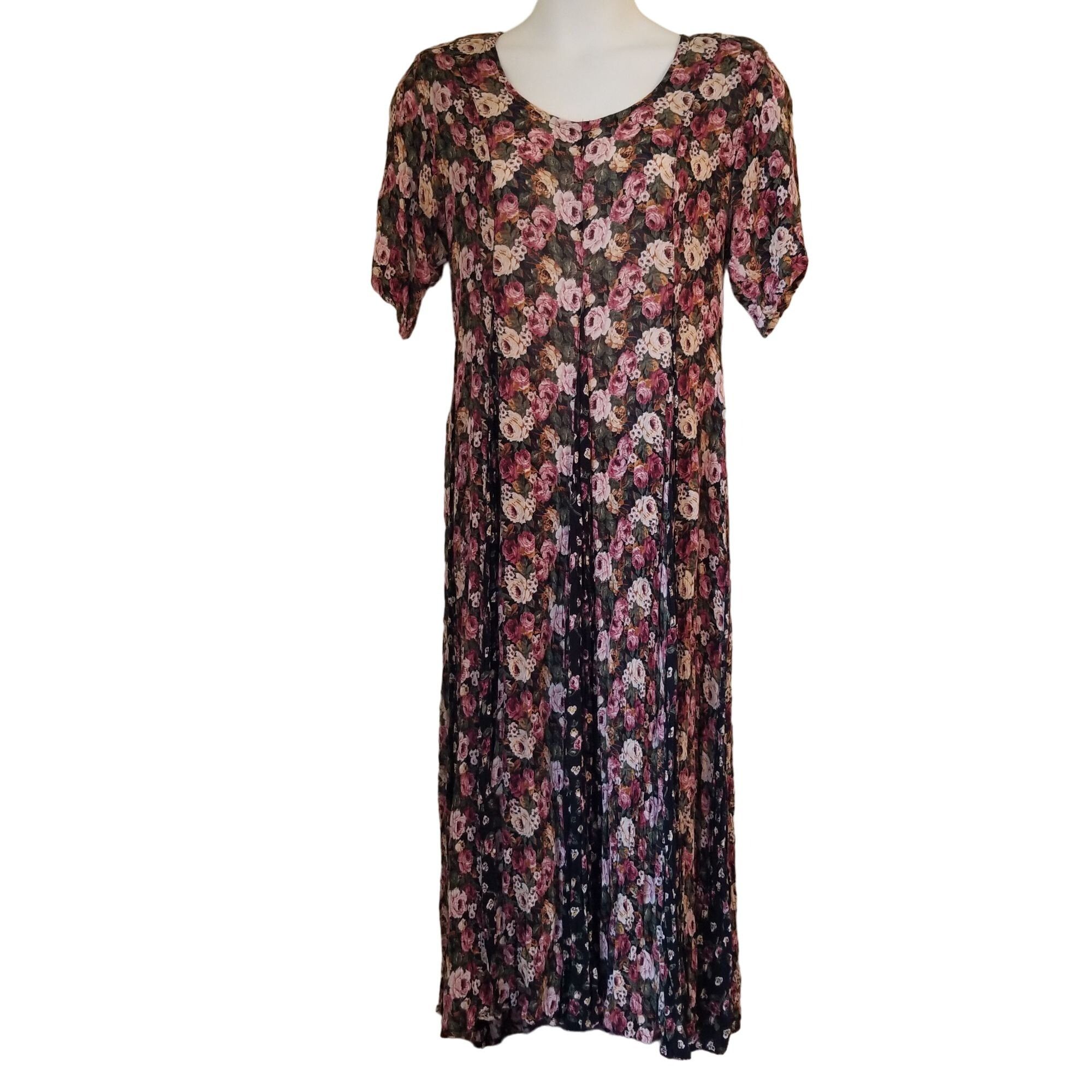 Paris Sport Club M Rayon Floral Modest Dress Sheer 80s Cotta