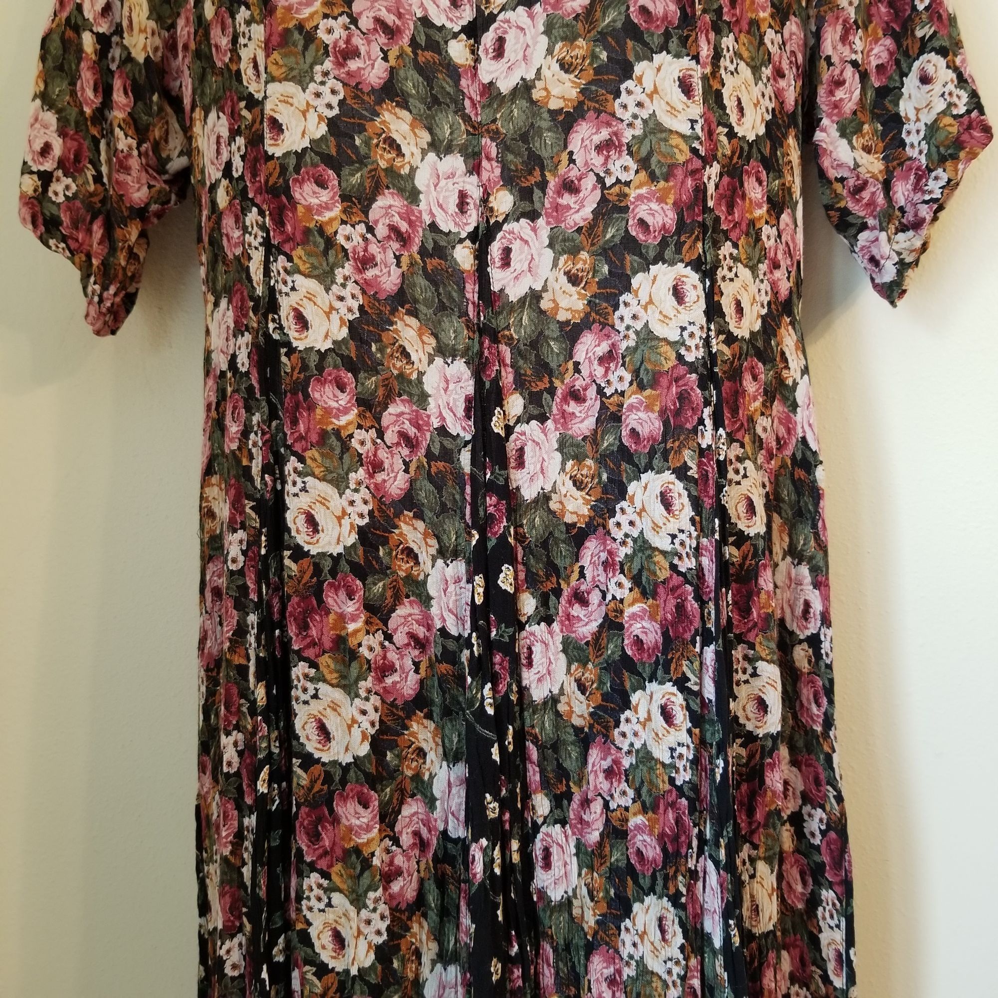 Paris Sport Club M Rayon Floral Modest Dress Sheer 80s Cotta