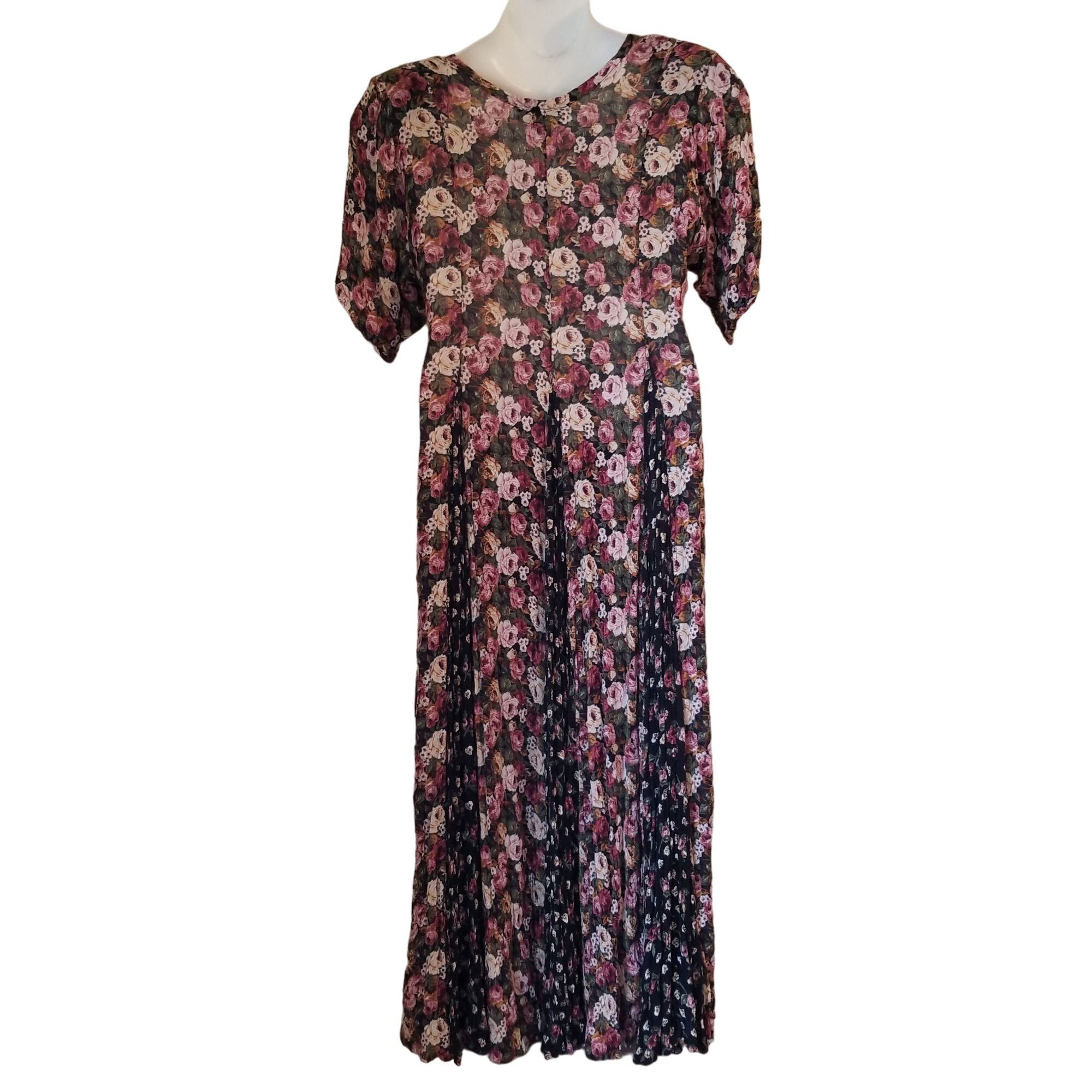 Paris Sport Club M Rayon Floral Modest Dress Sheer 80s Cotta
