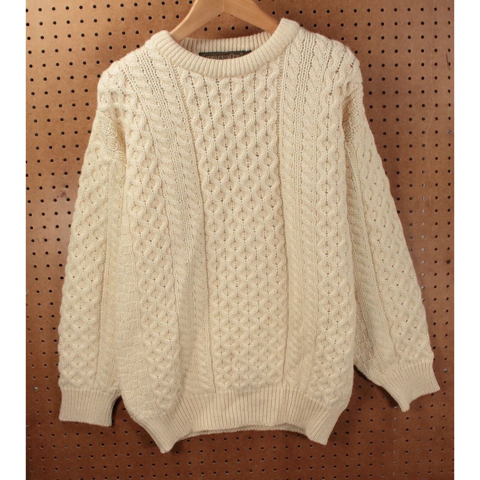 Vintage Inis Crafts women's cable knit chunky sweater LARGE wool irish ...