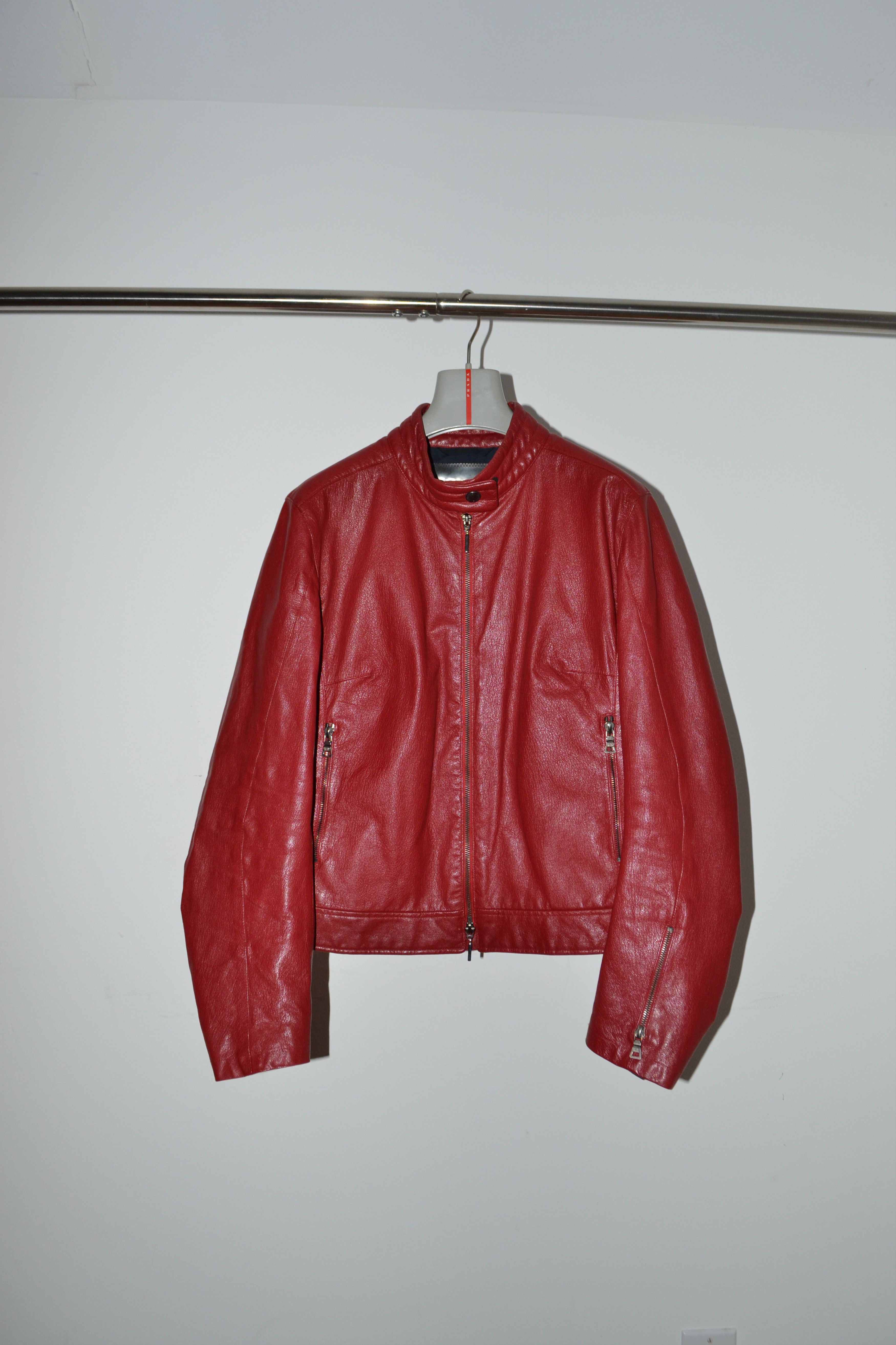 Prada C. 2000 Red Leather Cafe Racer Jacket | Grailed