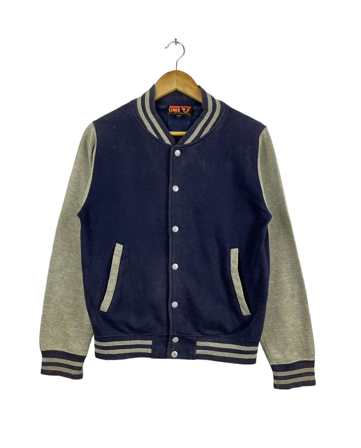 Japanese Brand Seven Lives Johann Earl Varsity Jacket Grey Navy Size US XS / EU 42 / 0 - 1 Thumbnail