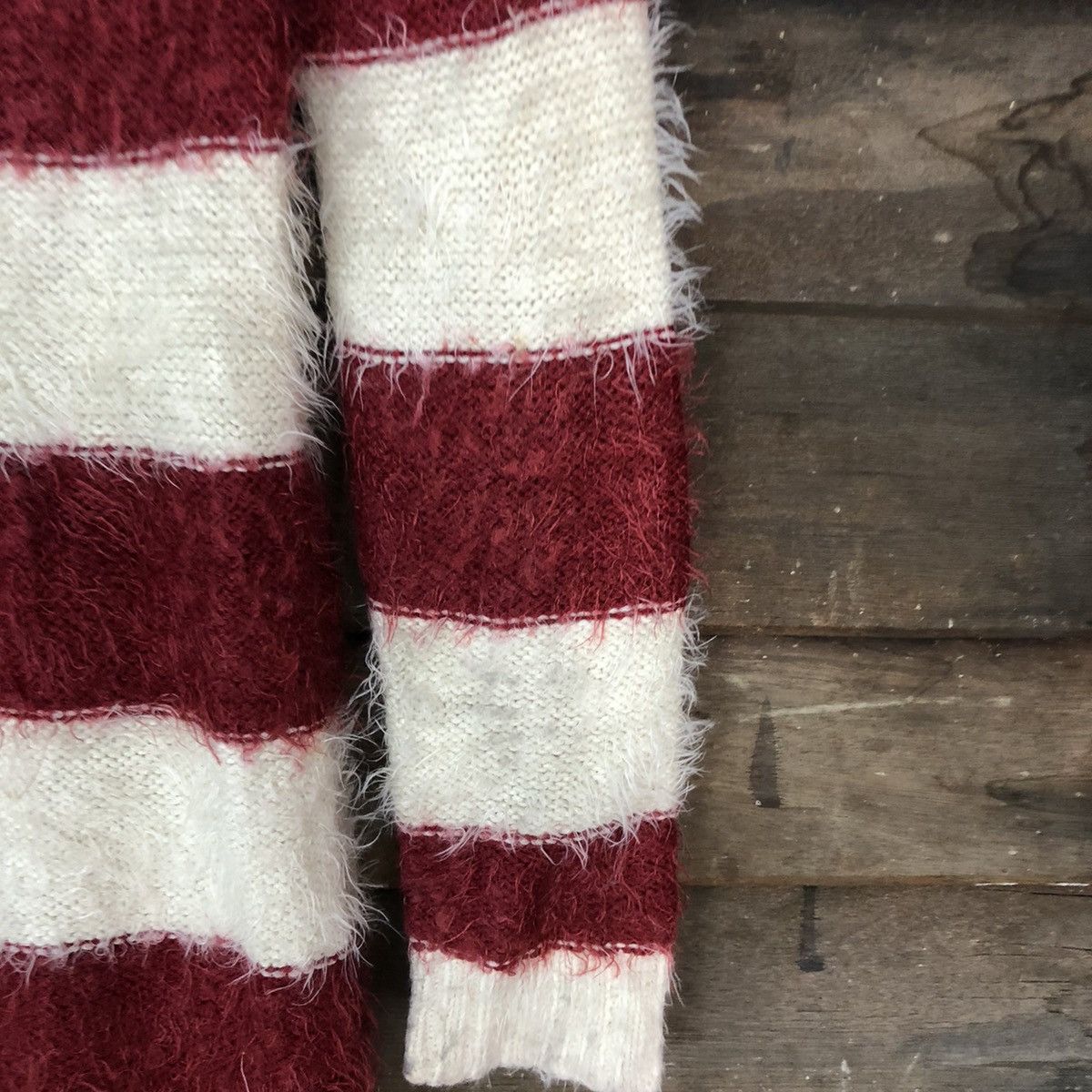 Homespun Knitwear Park Girl Stripe White Maroon Mohair Knitwear #0537 Size M / US 6-8 / IT 42-44 - 4 Thumbnail