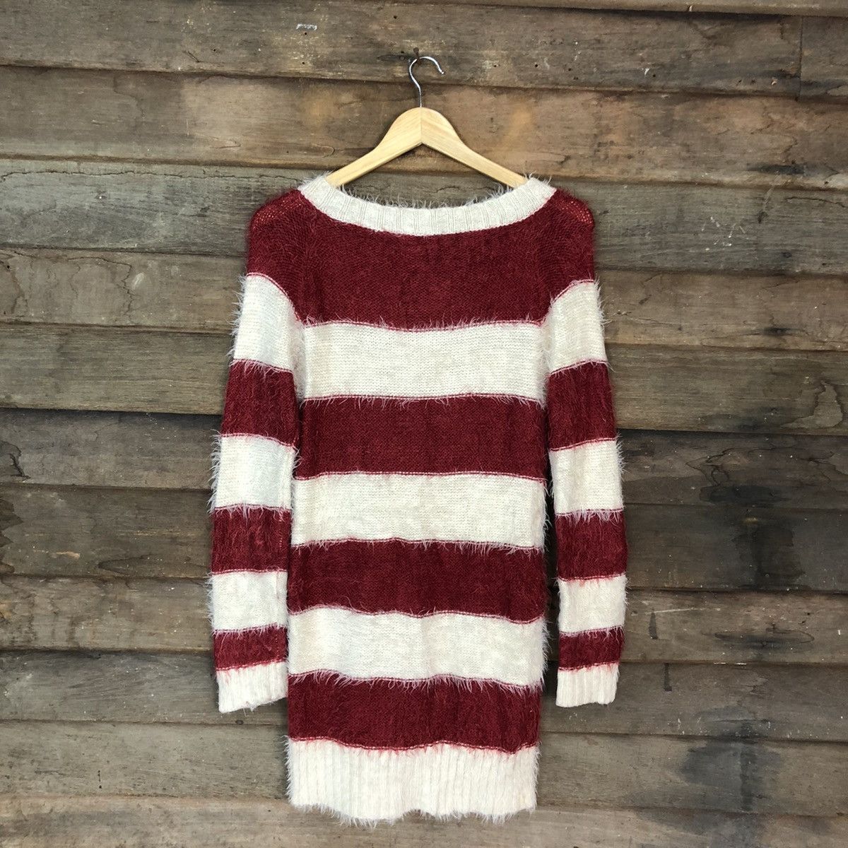 Homespun Knitwear Park Girl Stripe White Maroon Mohair Knitwear #0537 Size M / US 6-8 / IT 42-44 - 13 Thumbnail