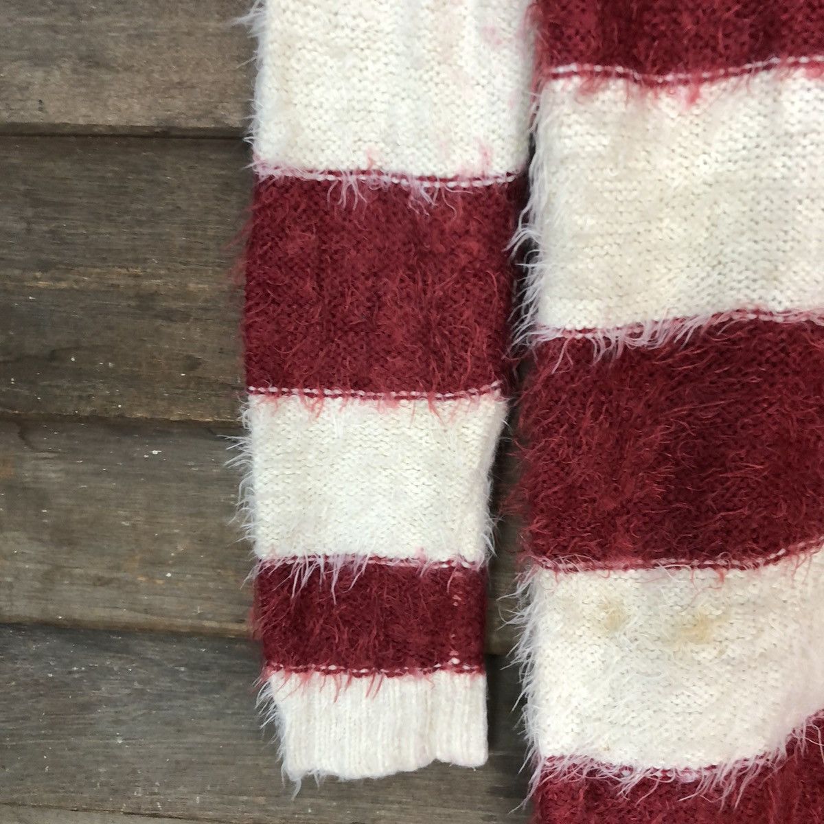 Homespun Knitwear Park Girl Stripe White Maroon Mohair Knitwear #0537 Size M / US 6-8 / IT 42-44 - 6 Thumbnail