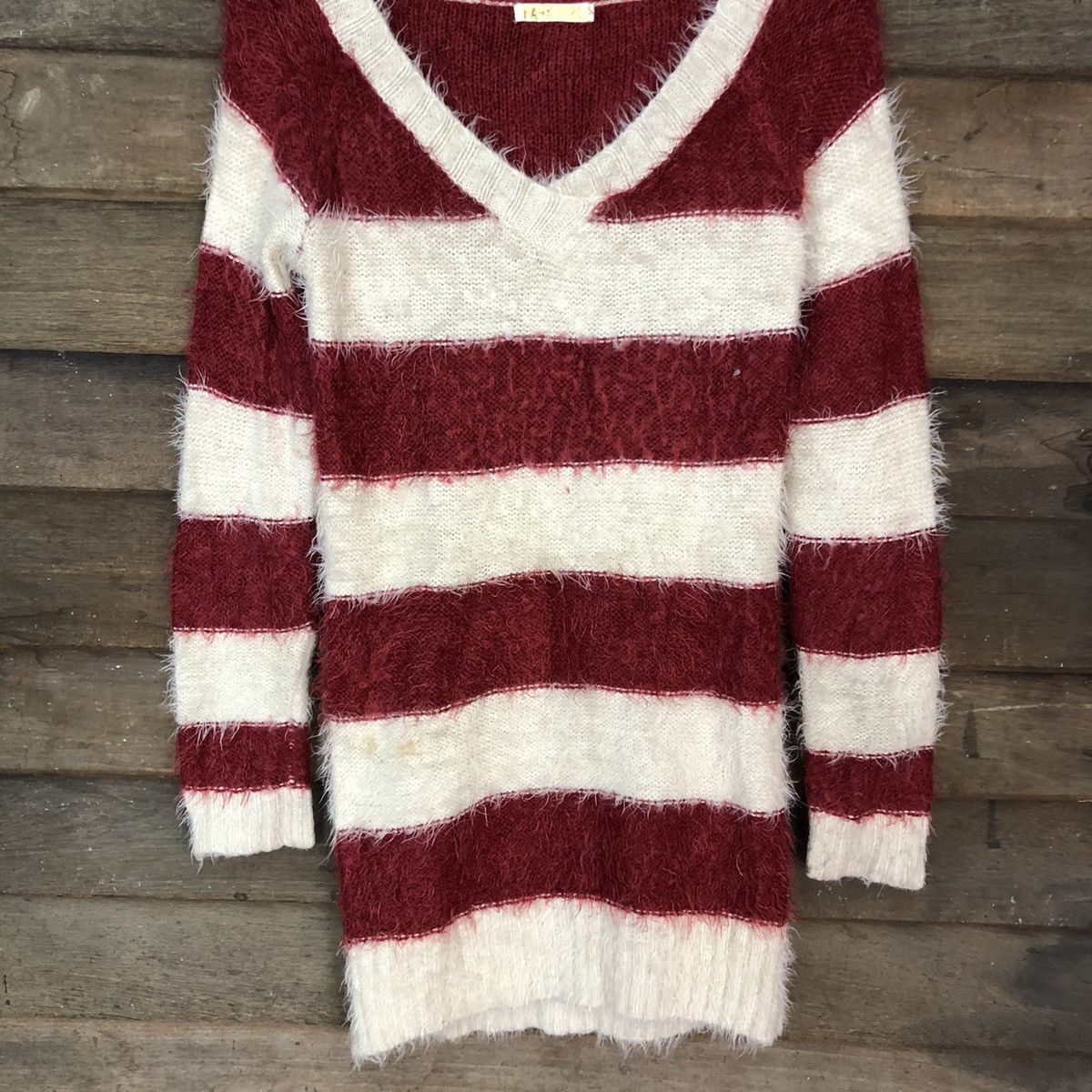 Homespun Knitwear Park Girl Stripe White Maroon Mohair Knitwear #0537 Size M / US 6-8 / IT 42-44 - 8 Thumbnail