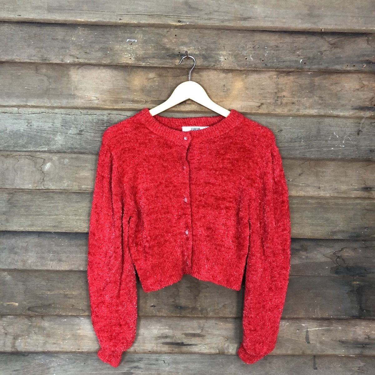 Homespun Knitwear × Japanese Brand Fur Fur Red Mohair Shag Shaggy Cardigan Knitwear #0521 Size S / US 4 / IT 40 - 3 Thumbnail