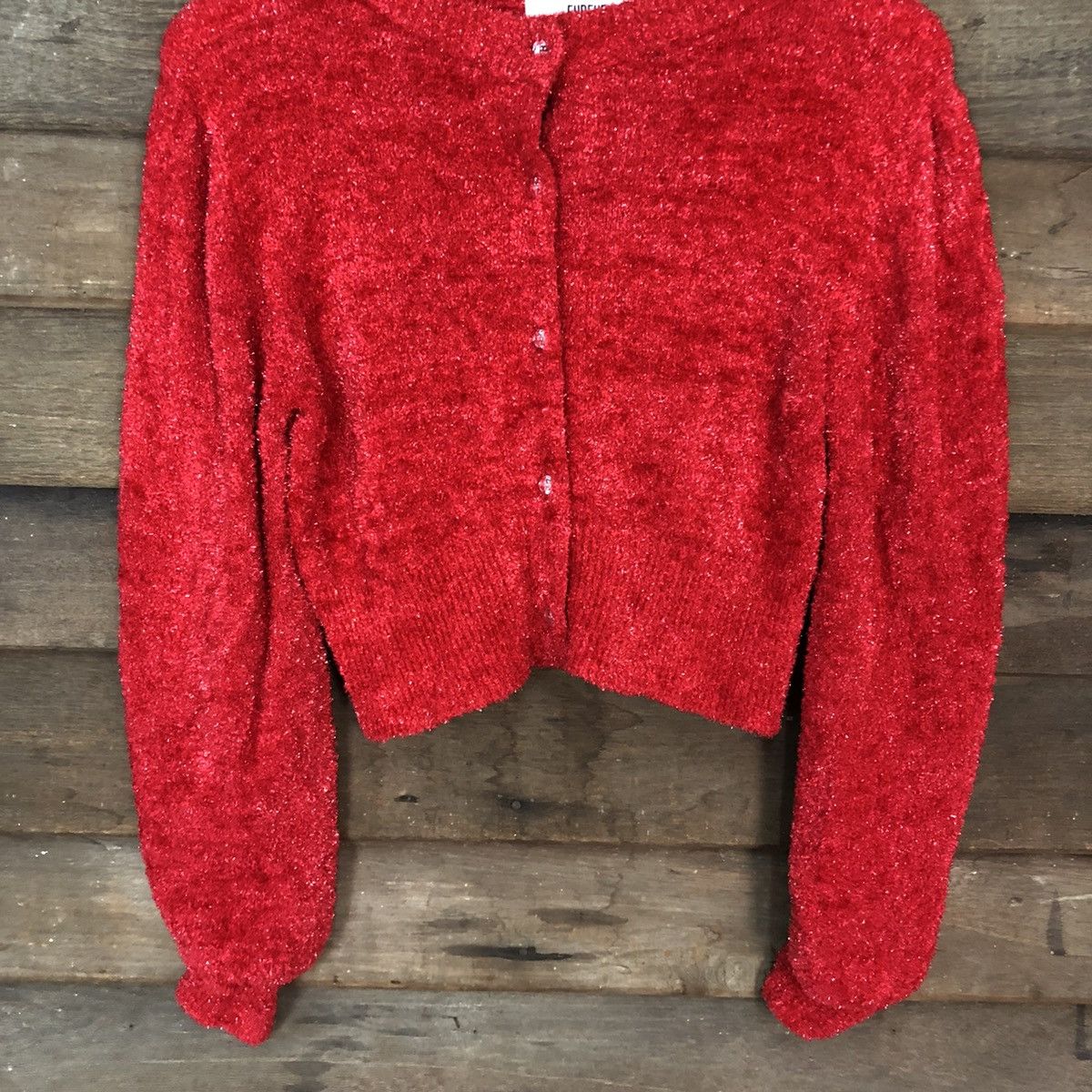 Homespun Knitwear × Japanese Brand Fur Fur Red Mohair Shag Shaggy Cardigan Knitwear #0521 Size S / US 4 / IT 40 - 8 Thumbnail