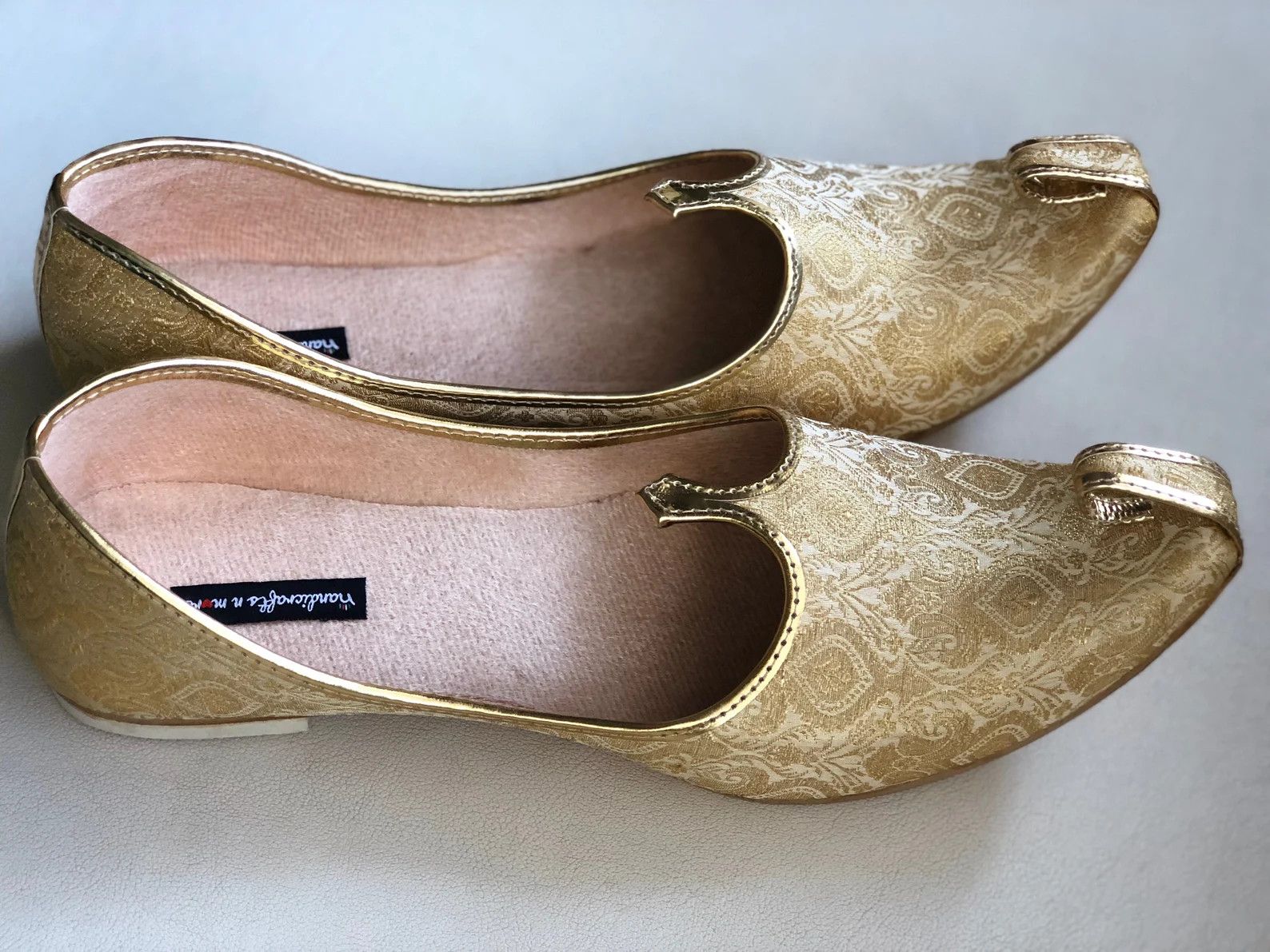 Handmade White and Gold Wedding Shoes, White Men Flats, Men juttis Size US 10 / EU 43 - 4 Thumbnail