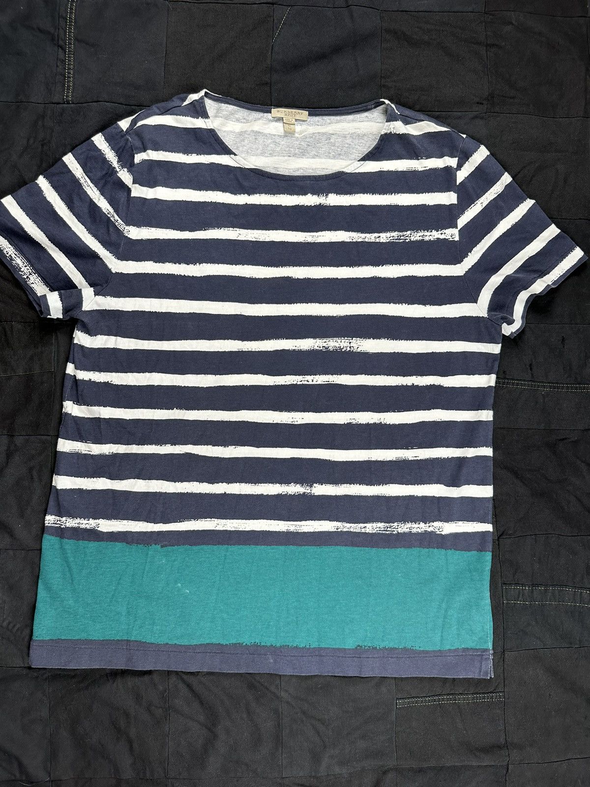 Image of Burberry Striped Naval Tee in Navy, Men's (Size XL)