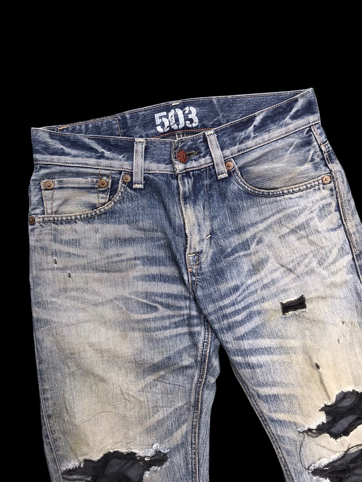 Edwin × If Six Was Nine THRASHED💥Sick Distressed Edwin 503 Denim Jeans Pants Size US 31 - 3 Thumbnail