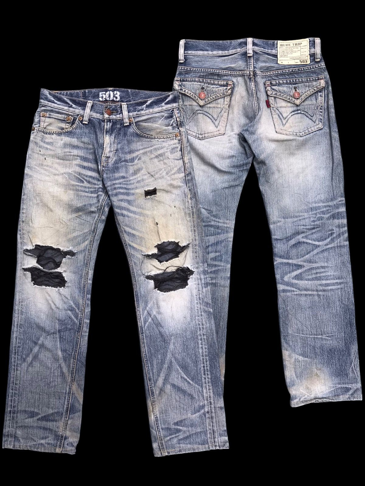 Edwin × If Six Was Nine THRASHED💥Sick Distressed Edwin 503 Denim Jeans Pants Size US 31 - 1 Thumbnail