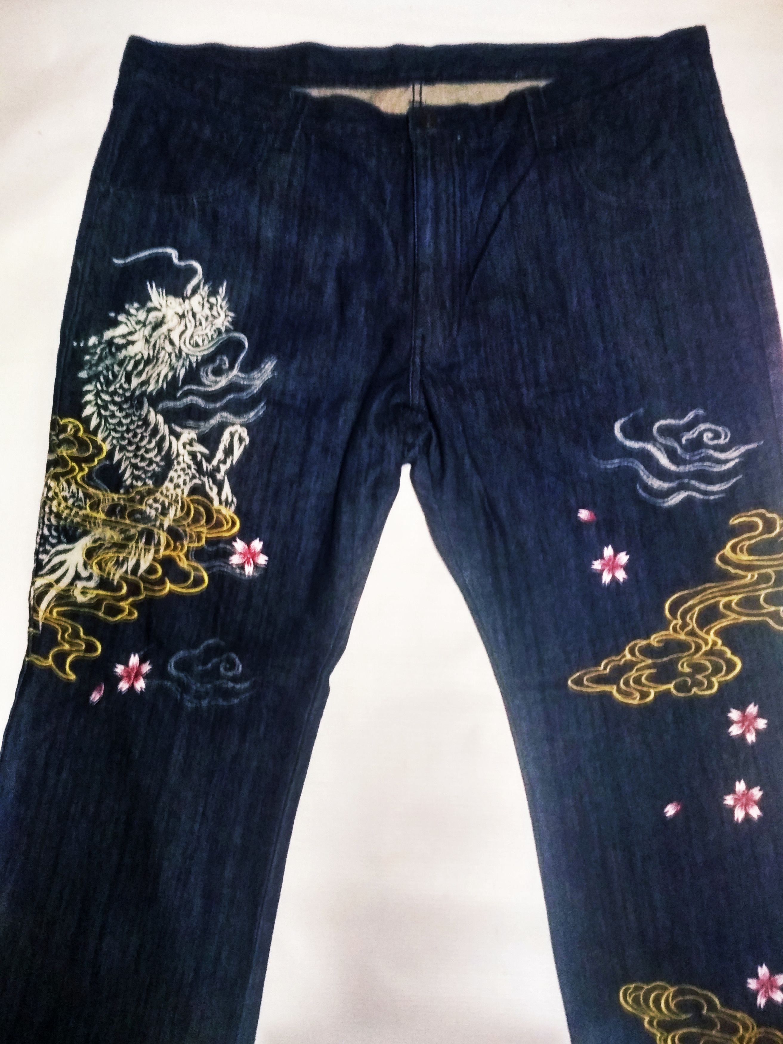 Harajuku Streetwear Dragon Embroidered Denim Jeans