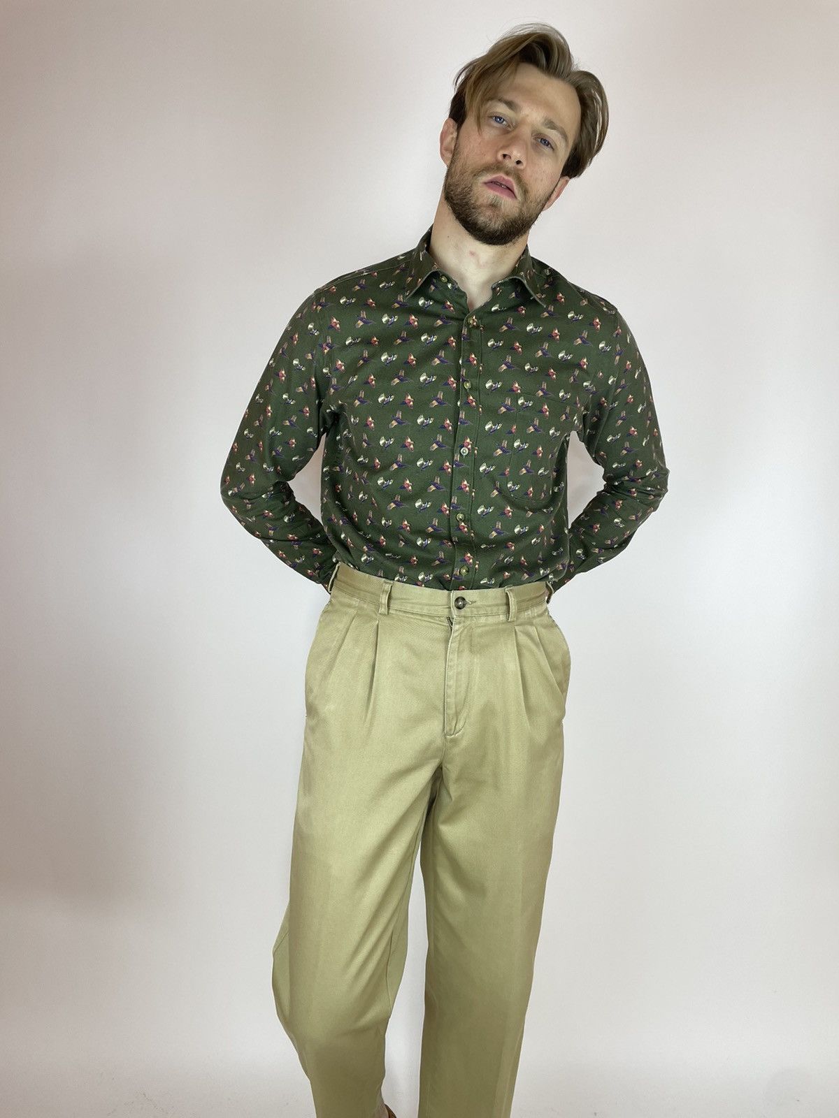 Viyella VIYELLA Mens Shirt long sleeve ducks pattern size 16.5 / L Size US L / EU 52-54 / 3 - 4 Thumbnail