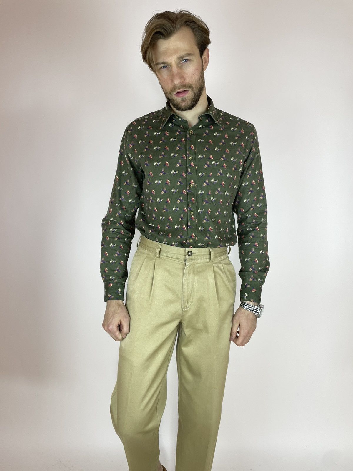 Viyella VIYELLA Mens Shirt long sleeve ducks pattern size 16.5 / L Size US L / EU 52-54 / 3 - 3 Thumbnail