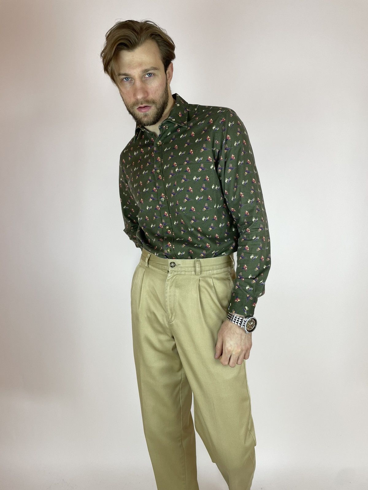 Viyella VIYELLA Mens Shirt long sleeve ducks pattern size 16.5 / L Size US L / EU 52-54 / 3 - 8 Thumbnail