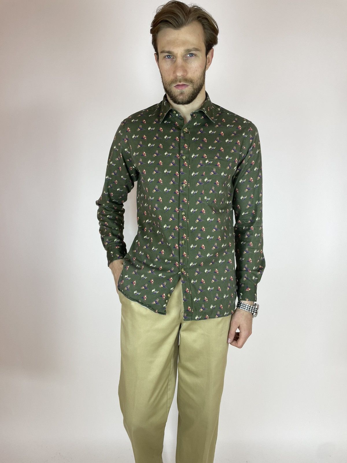 Viyella VIYELLA Mens Shirt long sleeve ducks pattern size 16.5 / L Size US L / EU 52-54 / 3 - 1 Thumbnail