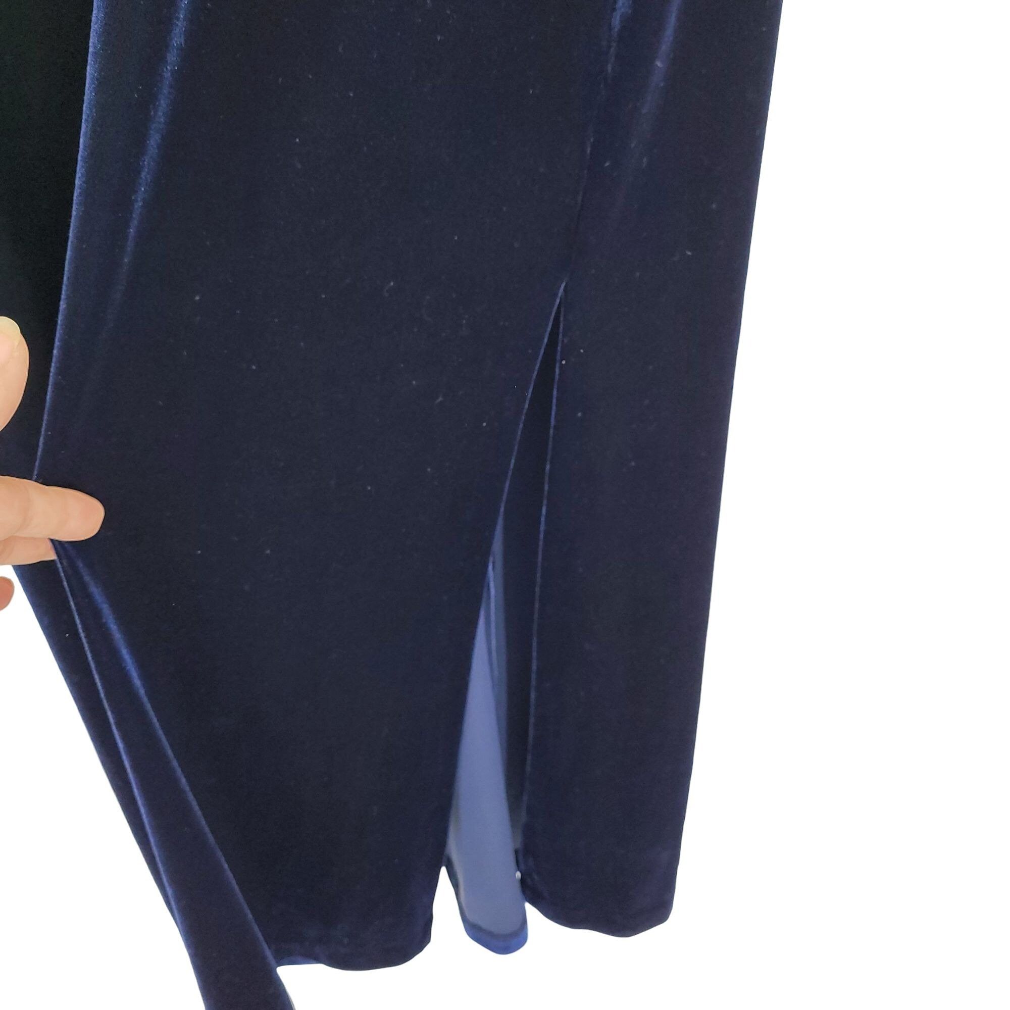 Vintage 80's Arianna Dress Gown Velour Cheongsam Embroidered Navy 4P Size S / US 4 / IT 40 - 4 Thumbnail
