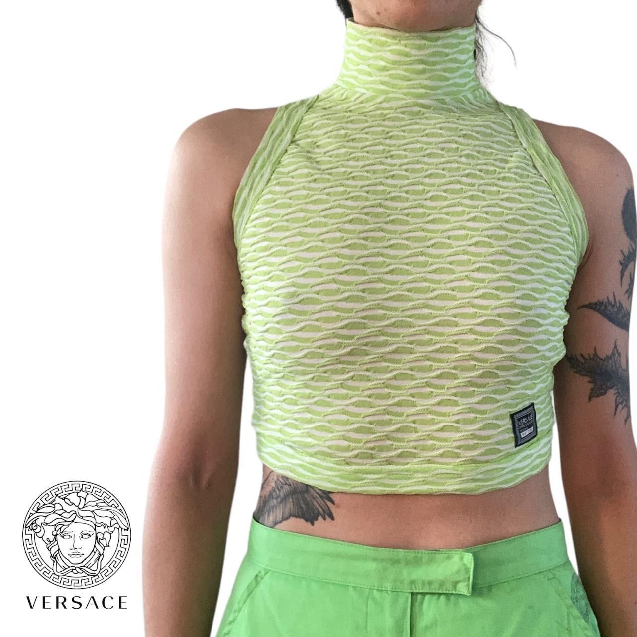 versace jeans couture neon green turtleneck crop top XS