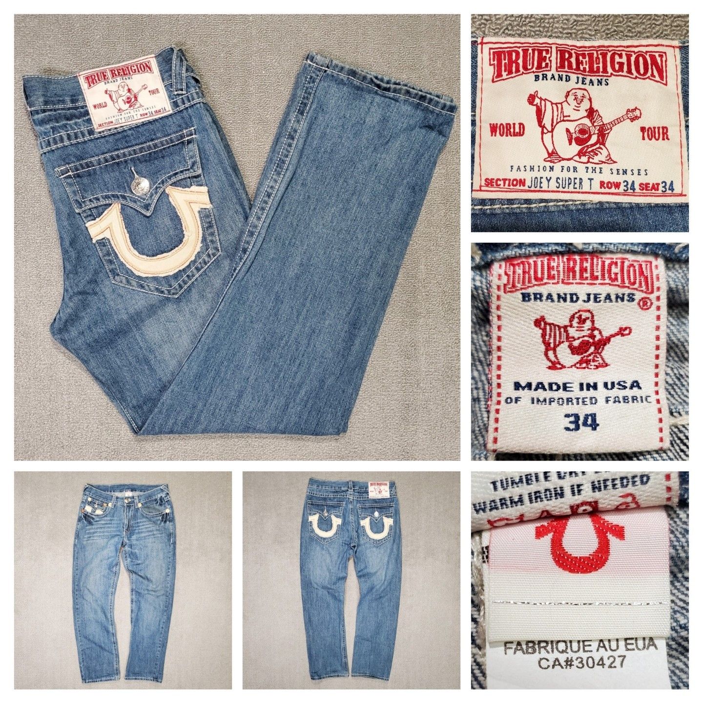 True Religion World Tour high quality Joey Super T Men's 34/32 Jeans