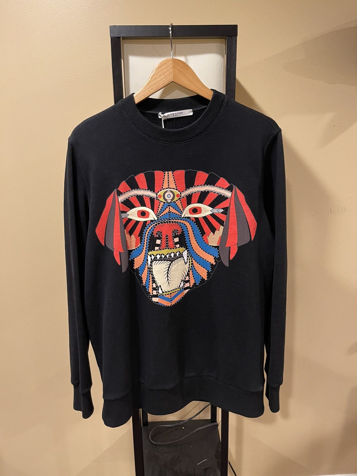 image of Givenchy Multi Color Rottweiler Dog Black Crewneck Luxury, Men's (Size Small)