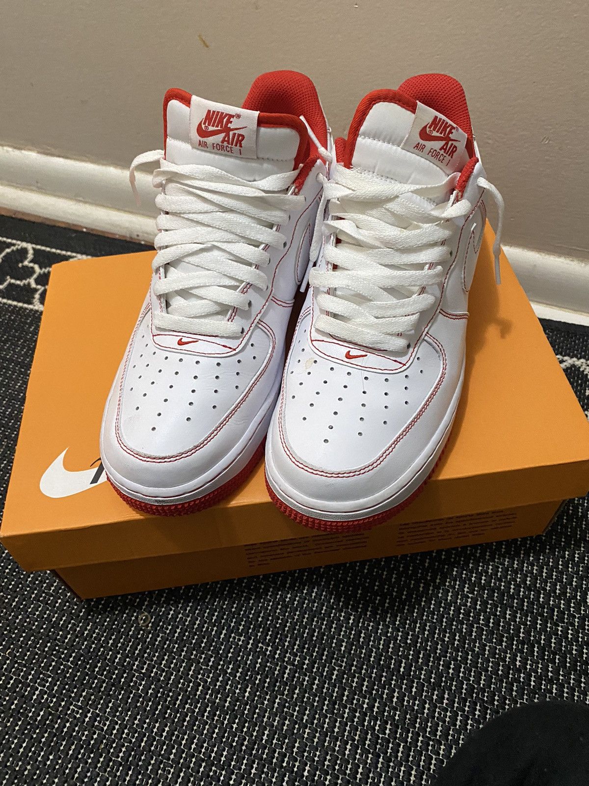 Nike Air Force 1'07 'Contrast Stitch - White University Red' | Grailed