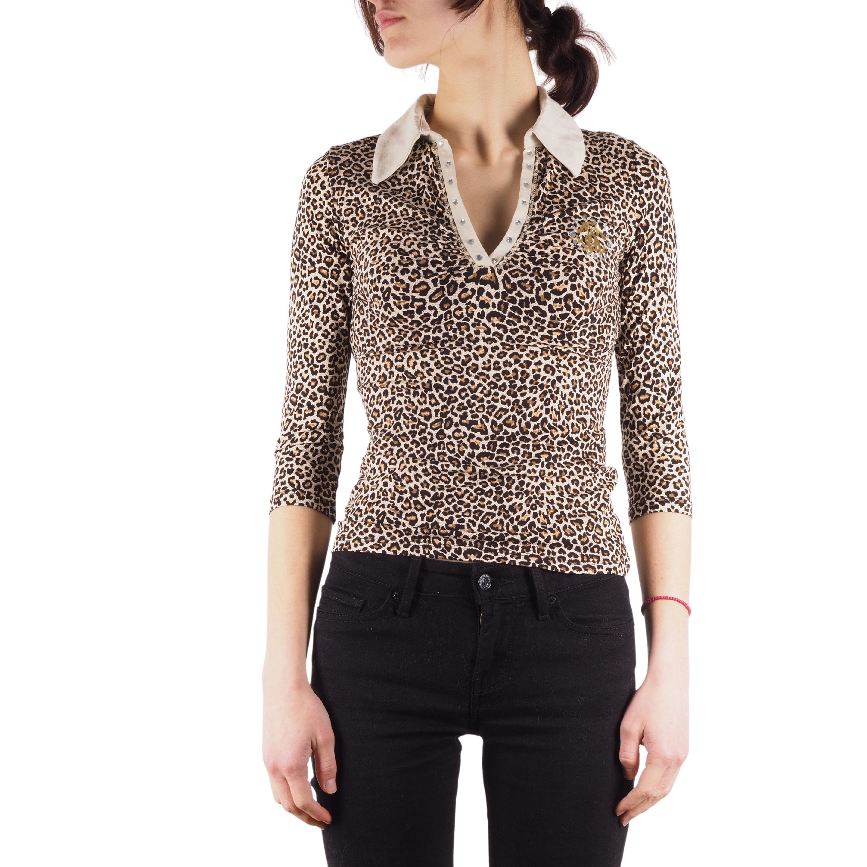 Roberto Cavalli Roberto Cavalli Vintage Animal Print Half Sleeve Top Blouse Size XS / US 0-2 / IT 36-38 - 1 Thumbnail